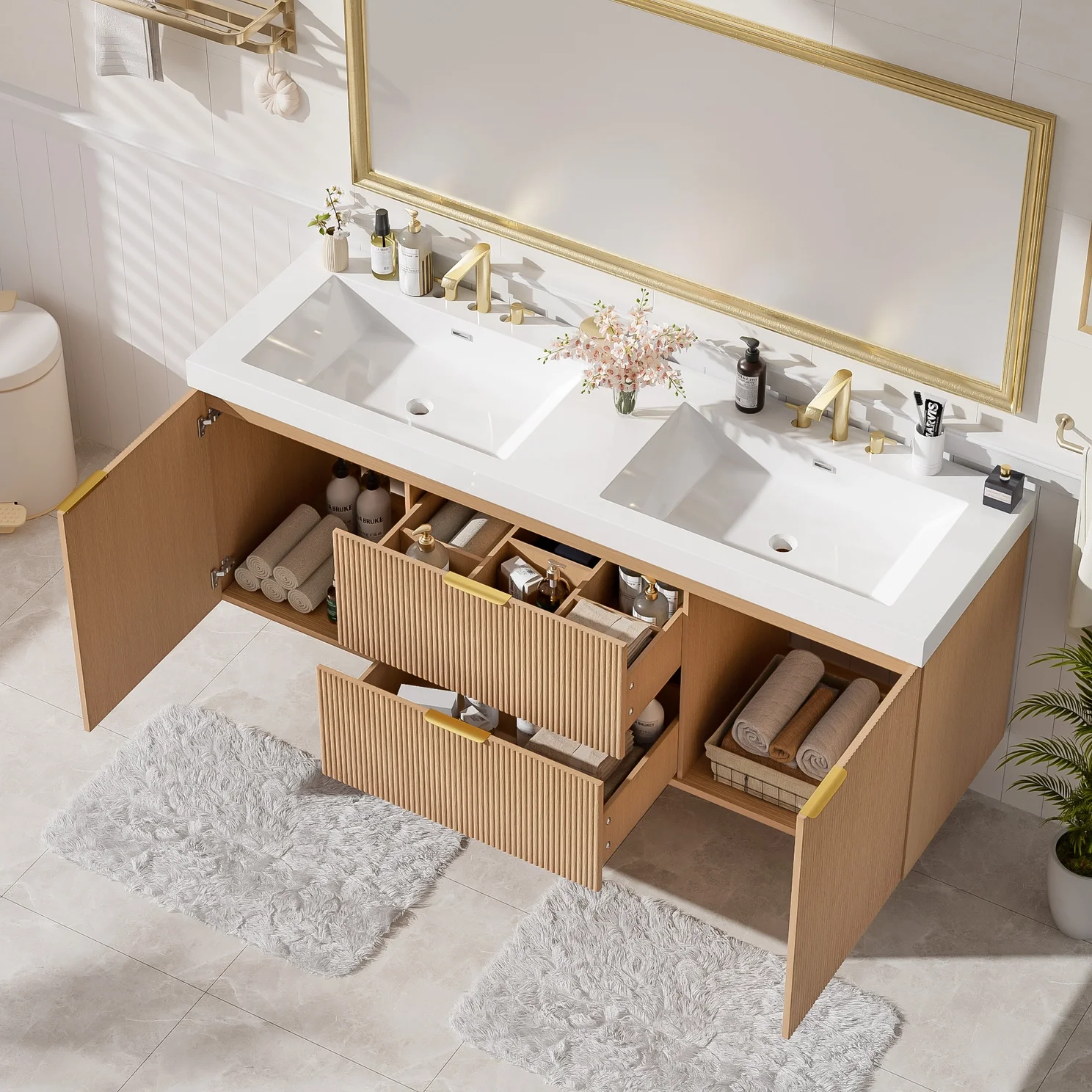 60" Floating Double Sink