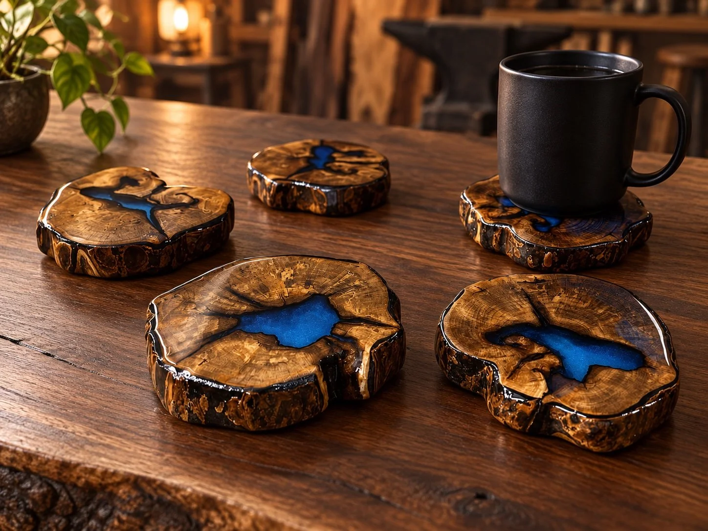 Handcrafted Live-Edge Epoxy River Coaster Set