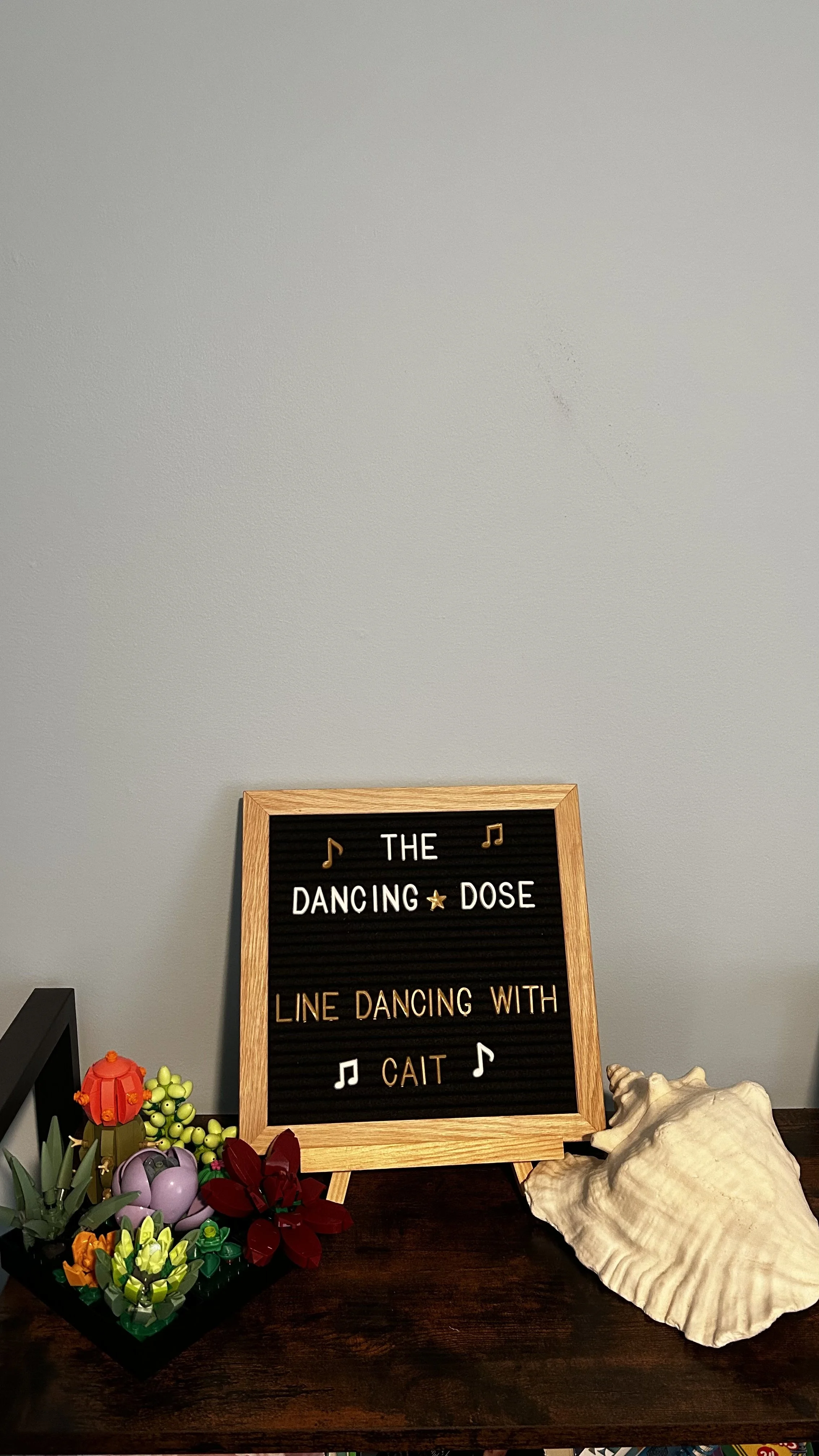 A signboard with the text 'The Dancing Dose, line dancing with Cait'