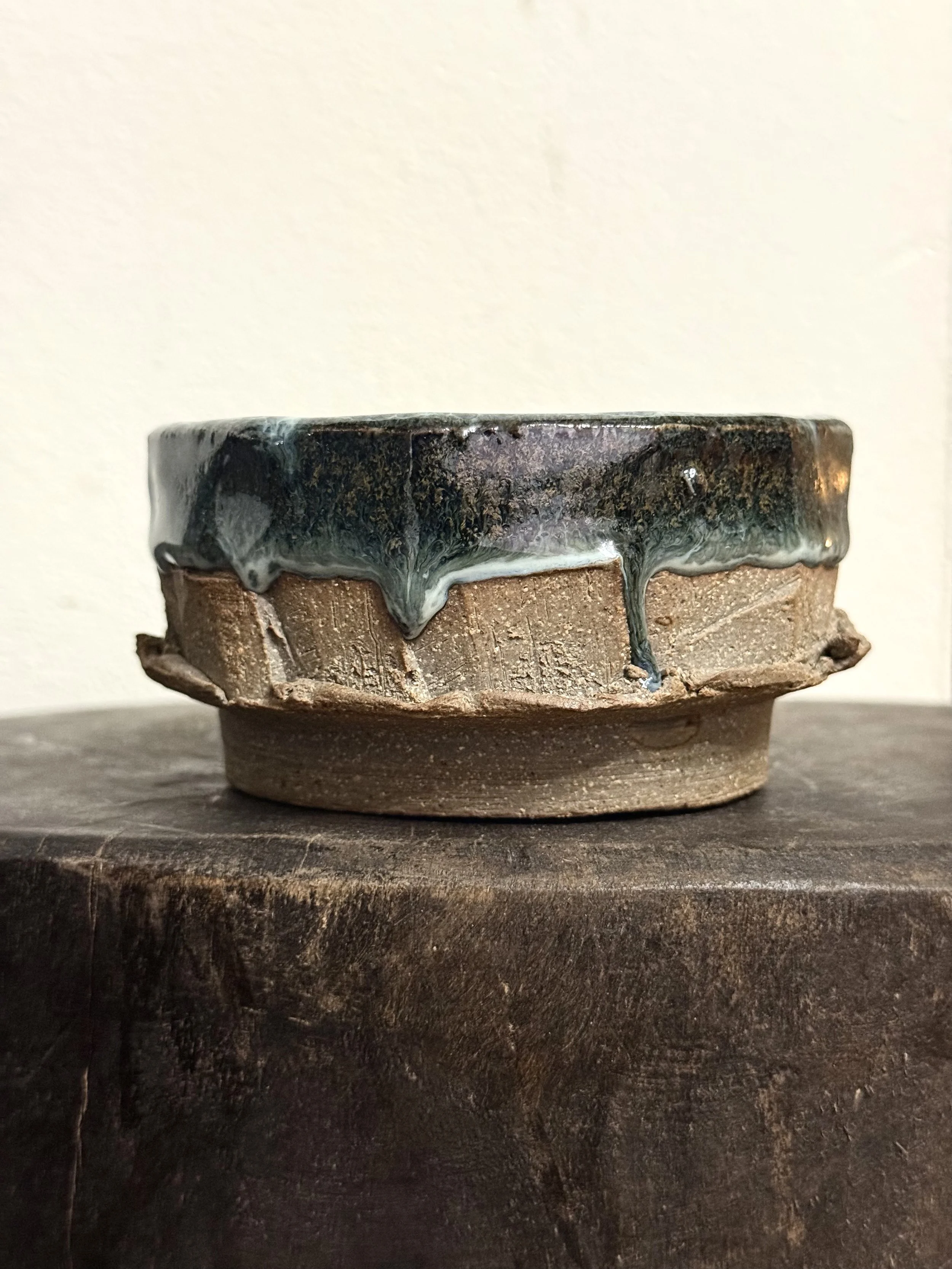 faceted bowl with cascading glaze drips 009