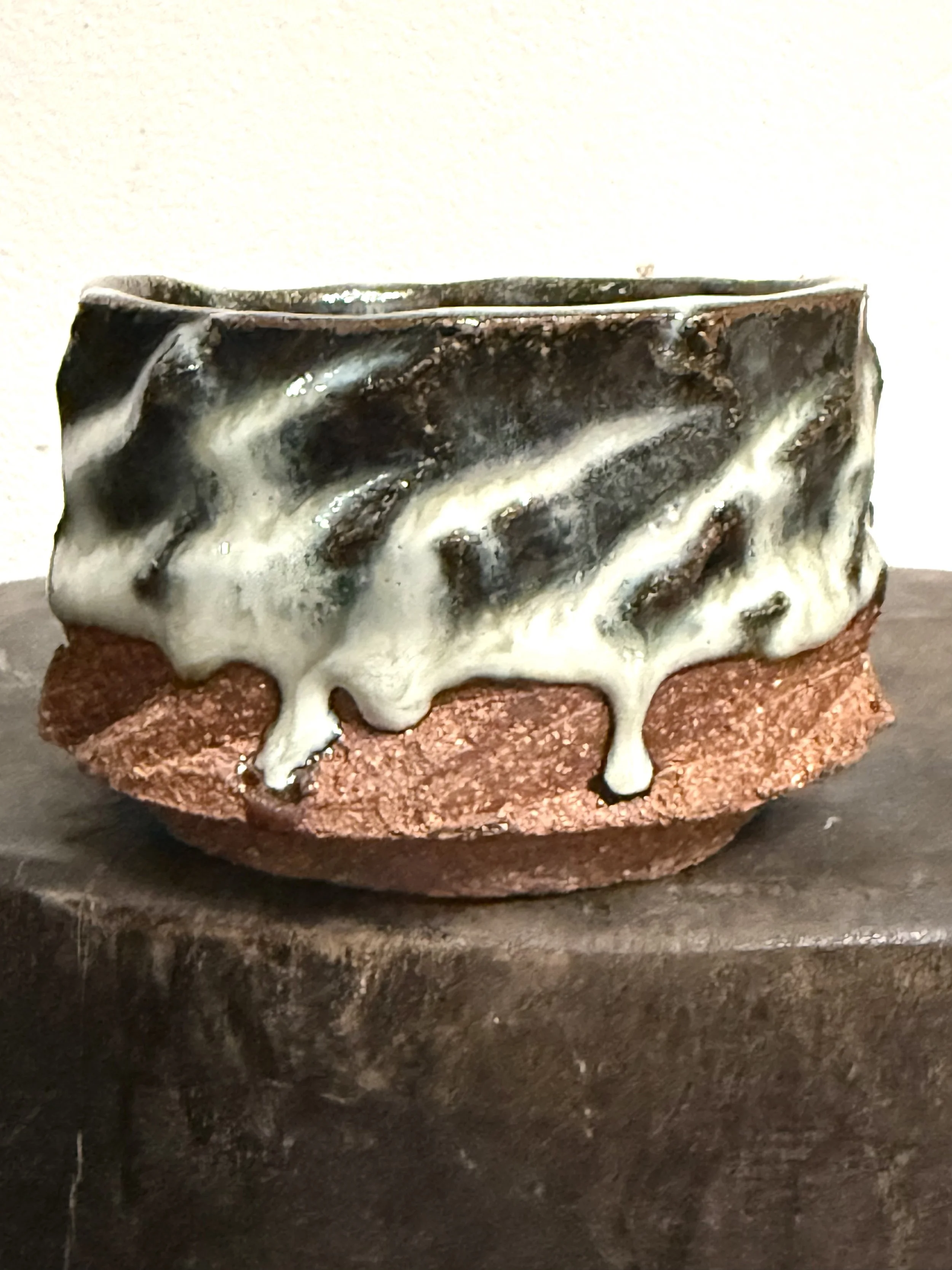 faceted bowl with cascading glaze drips 007