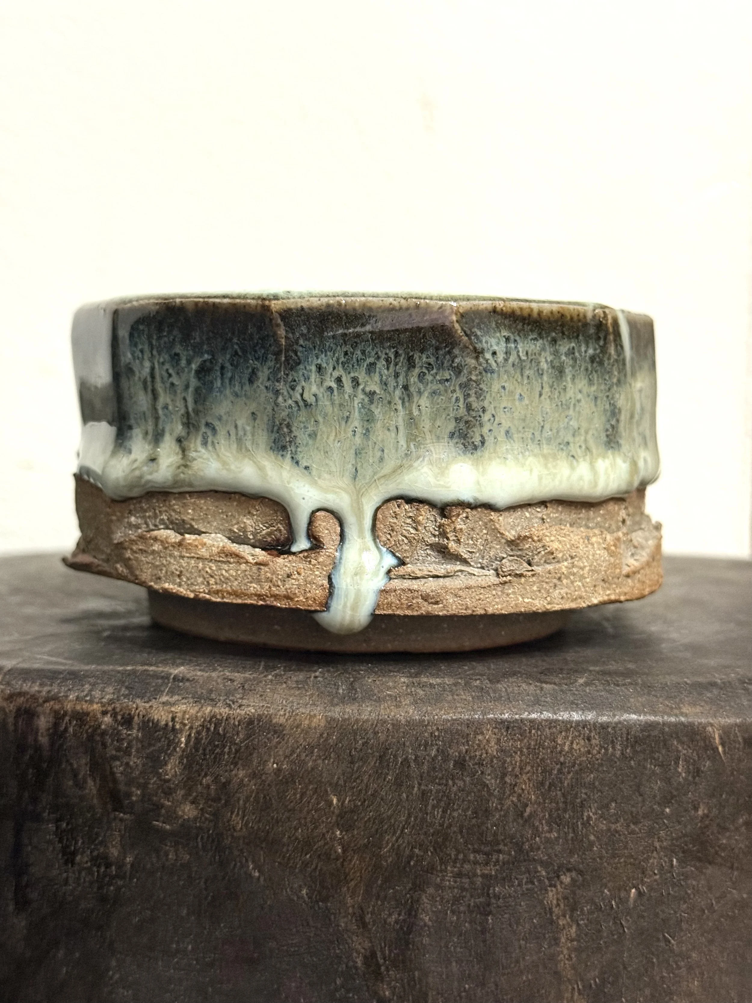 faceted bowl with cascading glaze drips 011