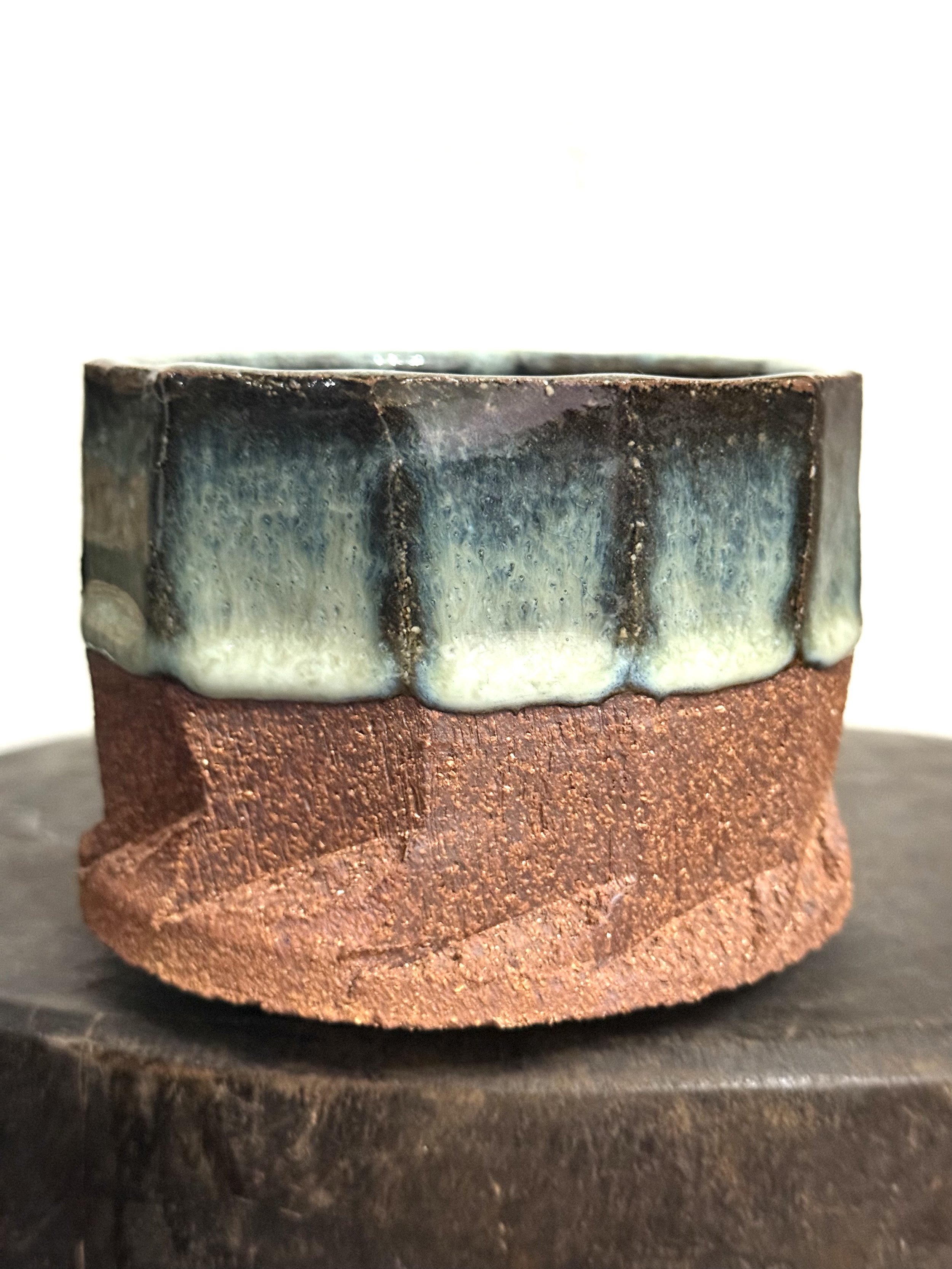 faceted bowl with cascading glaze drips 012