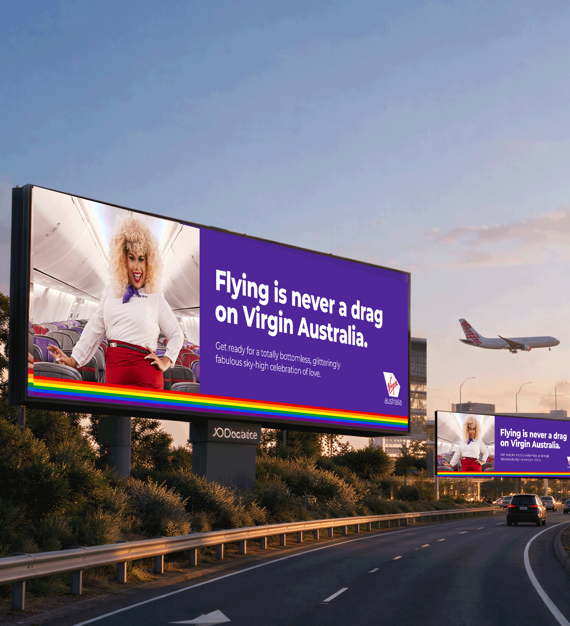 OOH created for Virgin Australia's inaugural Pride Flight. Strap yourself in for a playful, proud and loud campaign.