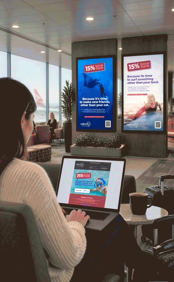 I created the concept, copy and rollout for Velocity’s transfer campaign, using playful travel FOMO to make a points offer compelling across Virgin Australia, Velocity and multiple banking partners.