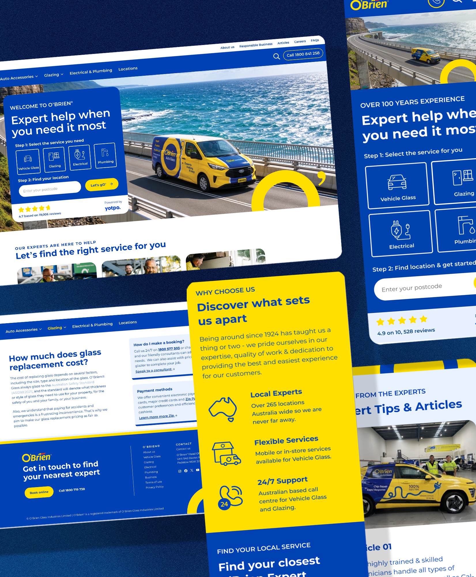 The O'Brien website refresh was aimed at creating a recognisable brand experience that also helps support the customers online journey with key messages and actions easy to spot without blinding them with colour or have them searching in a sea of bei