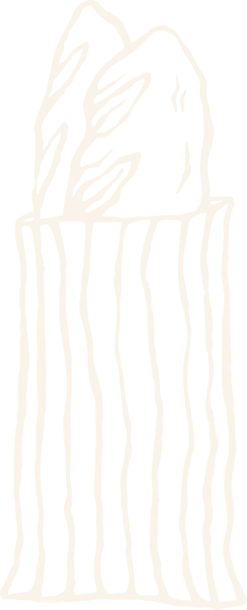 Black and white line drawing of rocks or crystals on a striped base, possibly resembling a stylized gemstone or mineral formation.