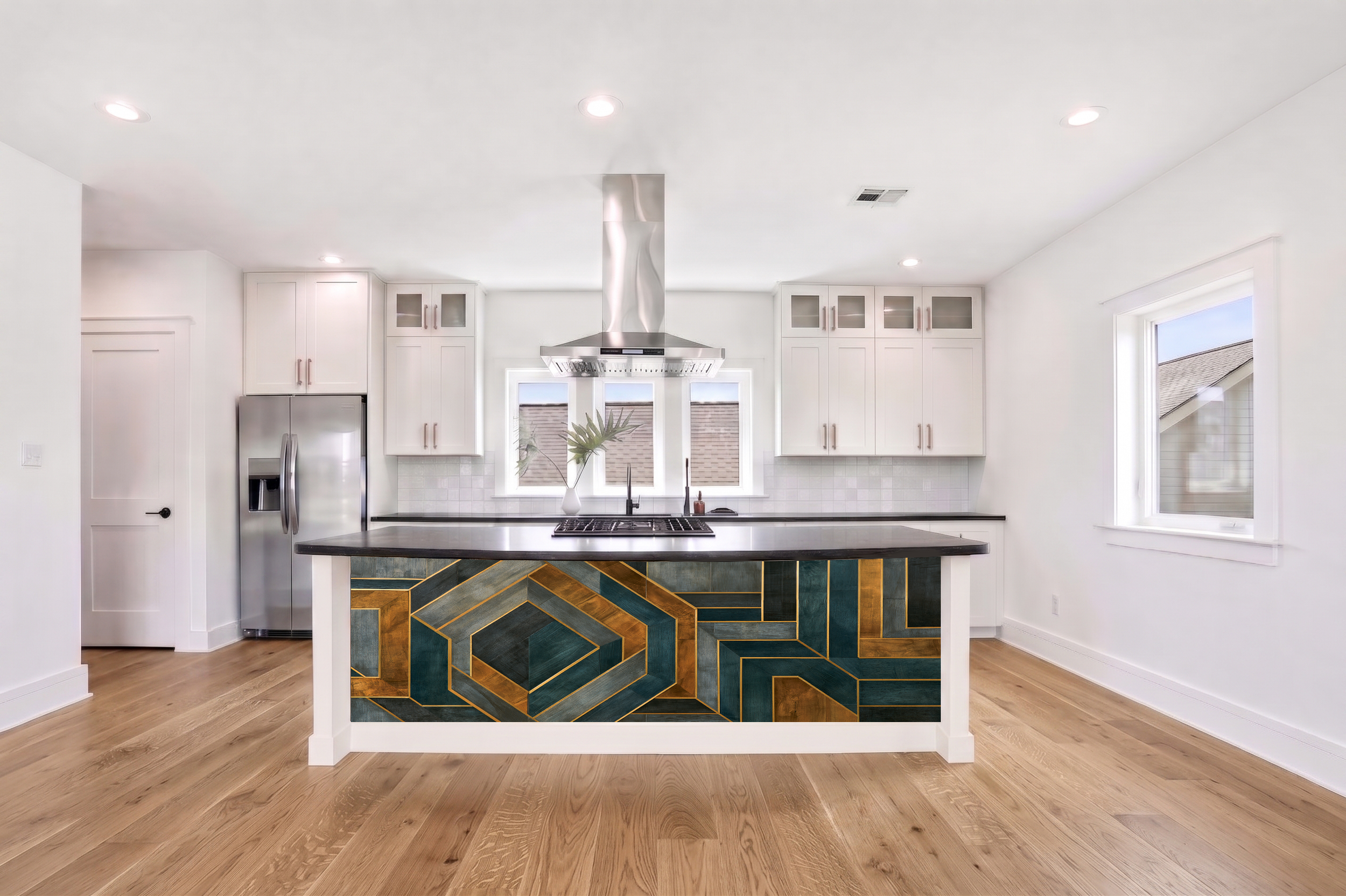 Emerald Green & Walnut Geometric Chevron – Architectural Cladding Panels