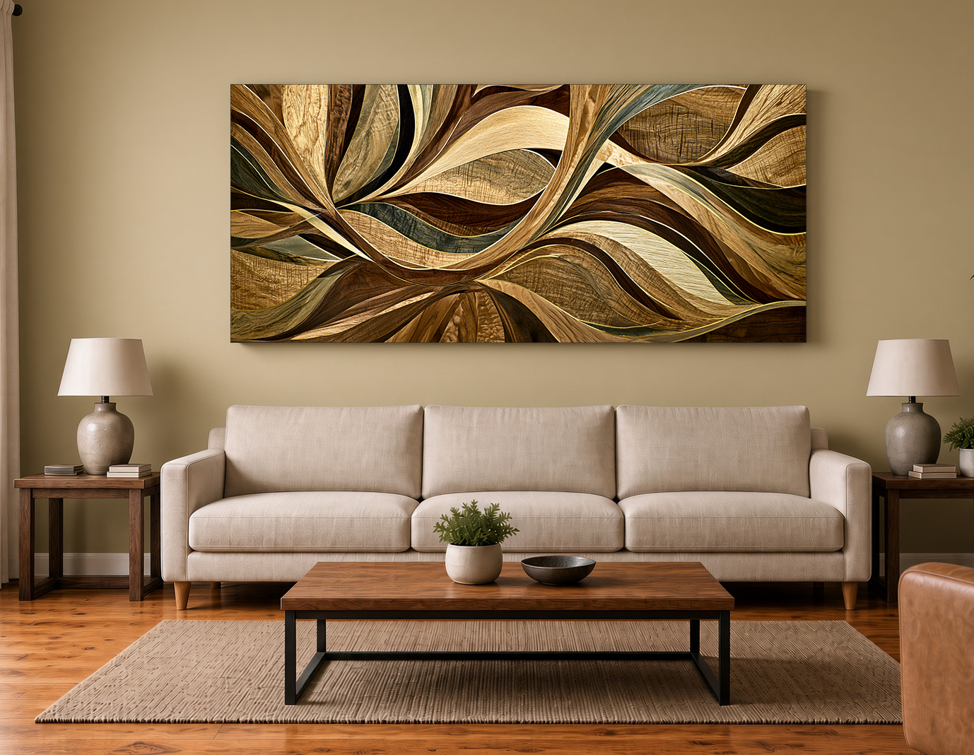 Golden Wave: Modern Wood Veneer Marquetry