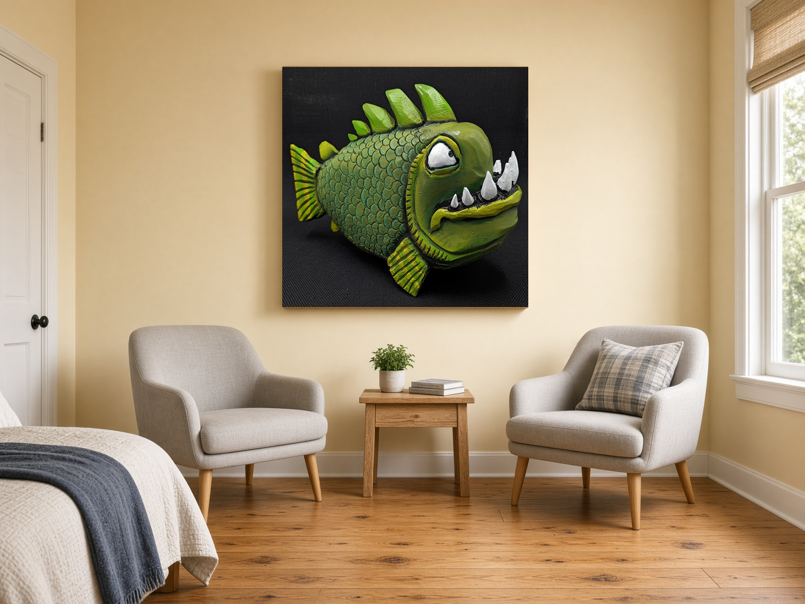 Whimsical Green Fish 3D Sculptural Wall Art Fine Art Print
