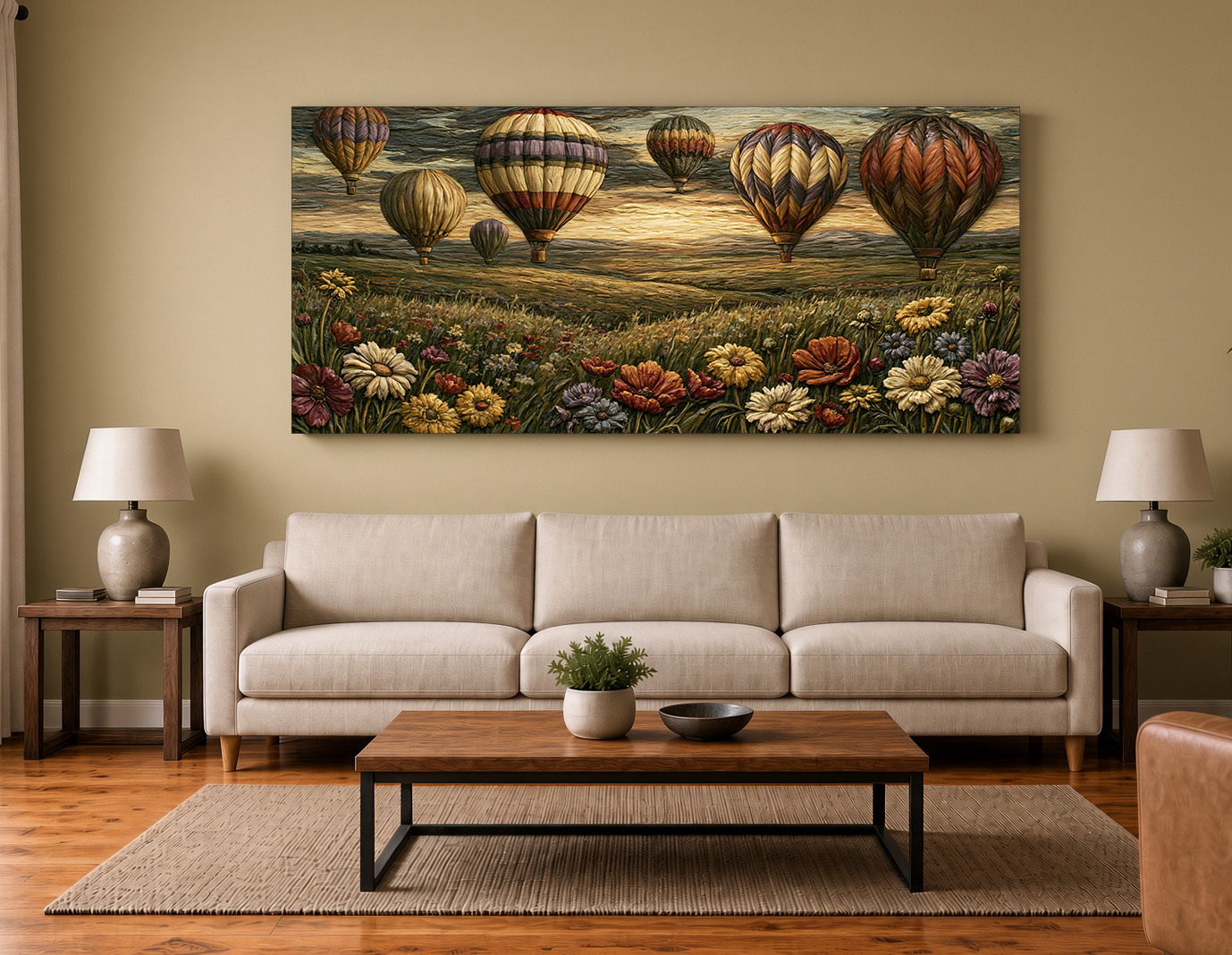 Hot Air Balloons & Wildflowers: Wood Intarsia III