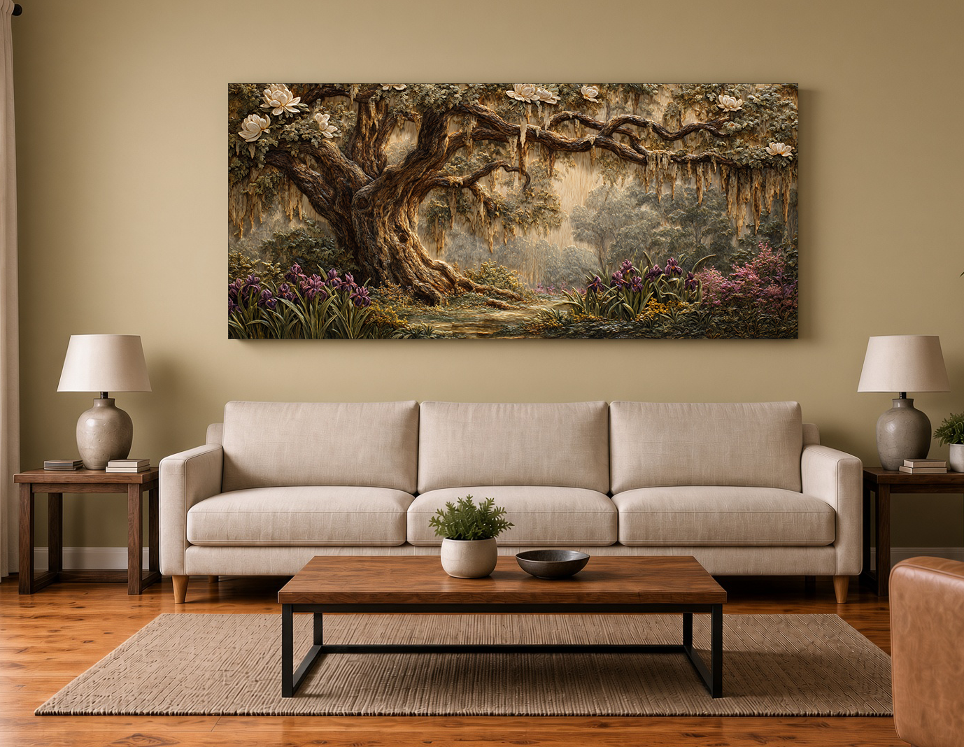 Blooming Magnolia & Wild Irises Bayou Landscape Fine Art Print