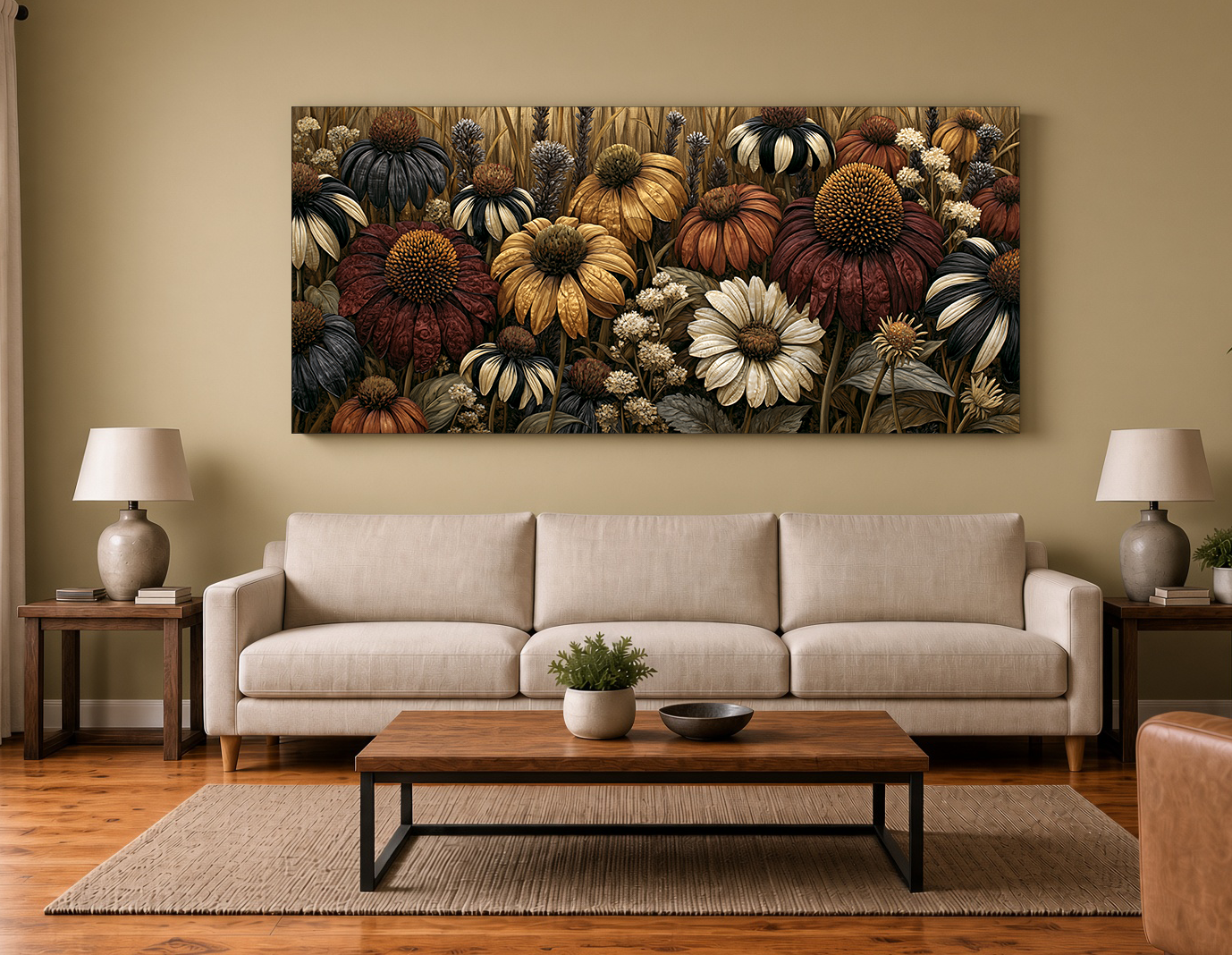 Painterly Wood Intarsia Louisiana Wildflowers Fine Art Print