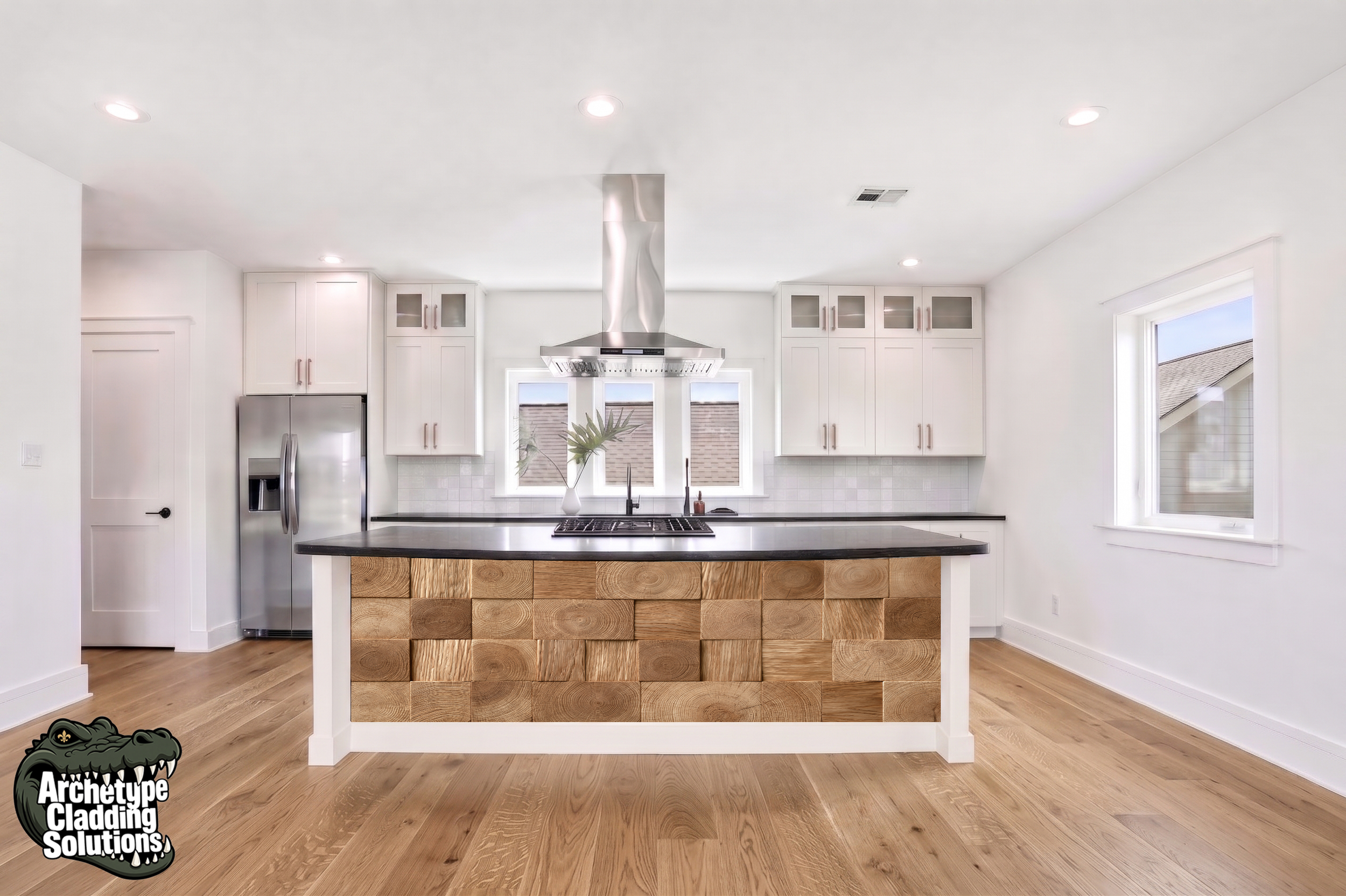 Natural End-Grain Oak Block Parquet – Architectural Kitchen Island Cladding