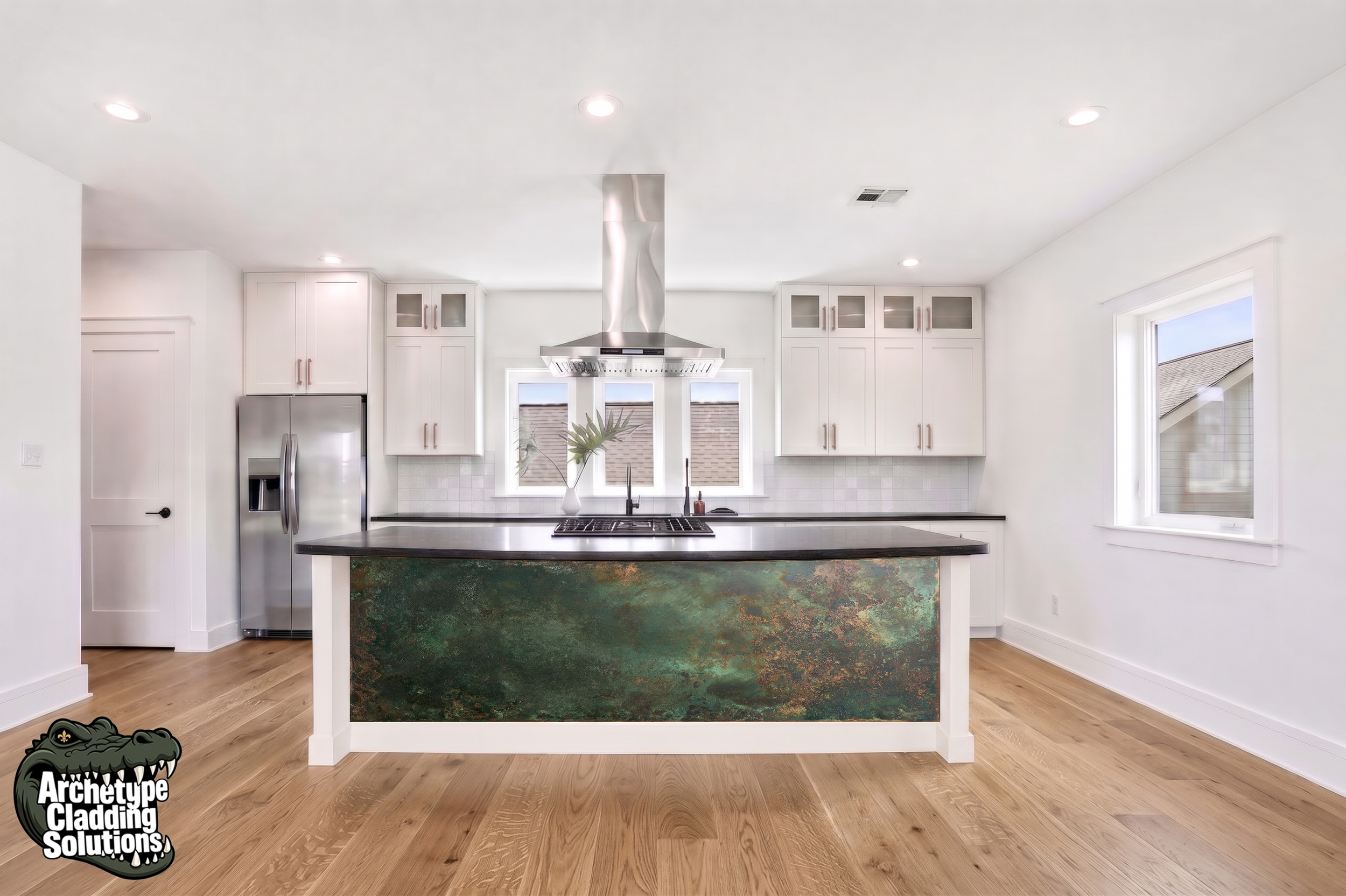 Verdigris Patina – Architectural Kitchen Island Cladding
