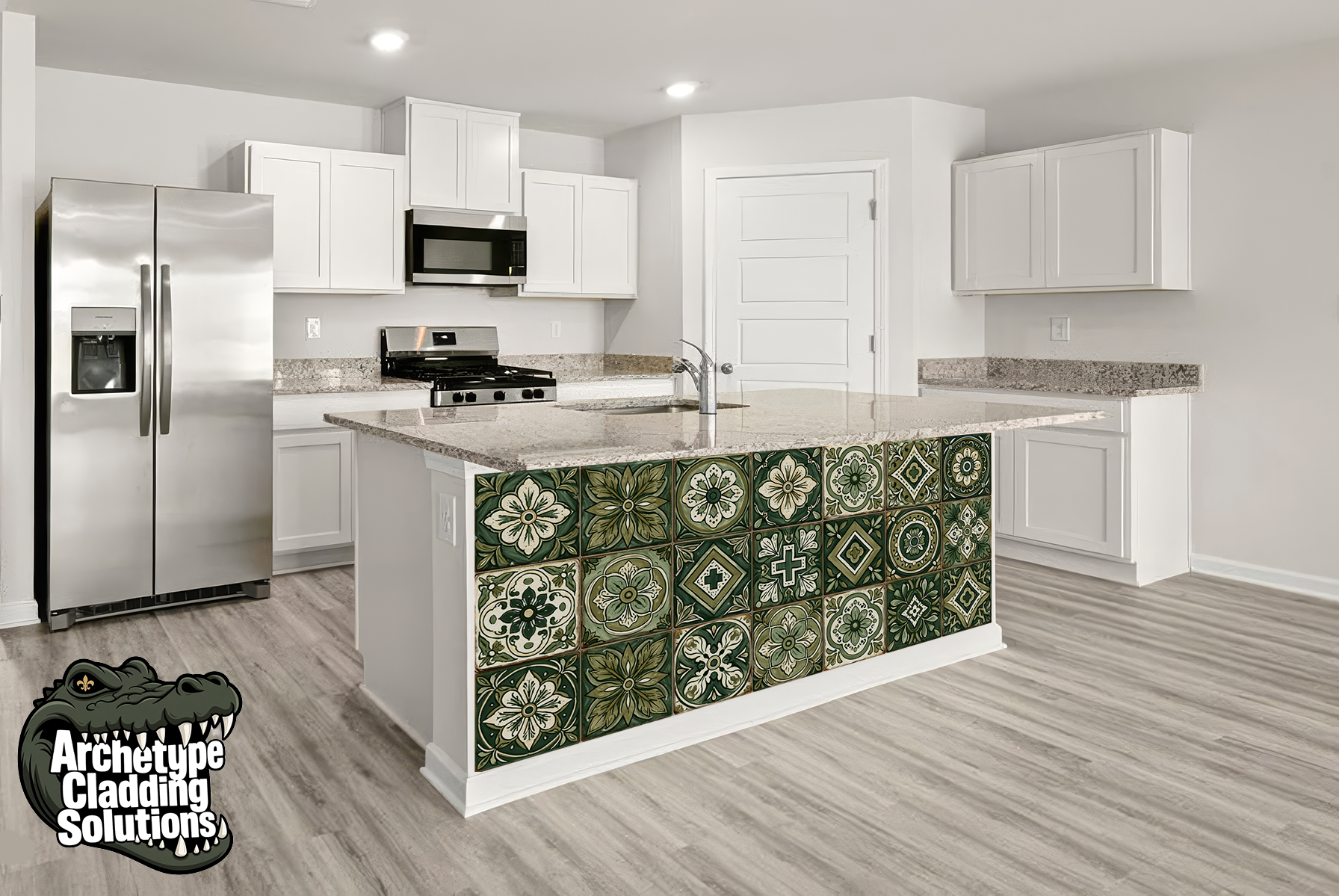 Olive Encaustic Mix – Architectural Kitchen Island Cladding