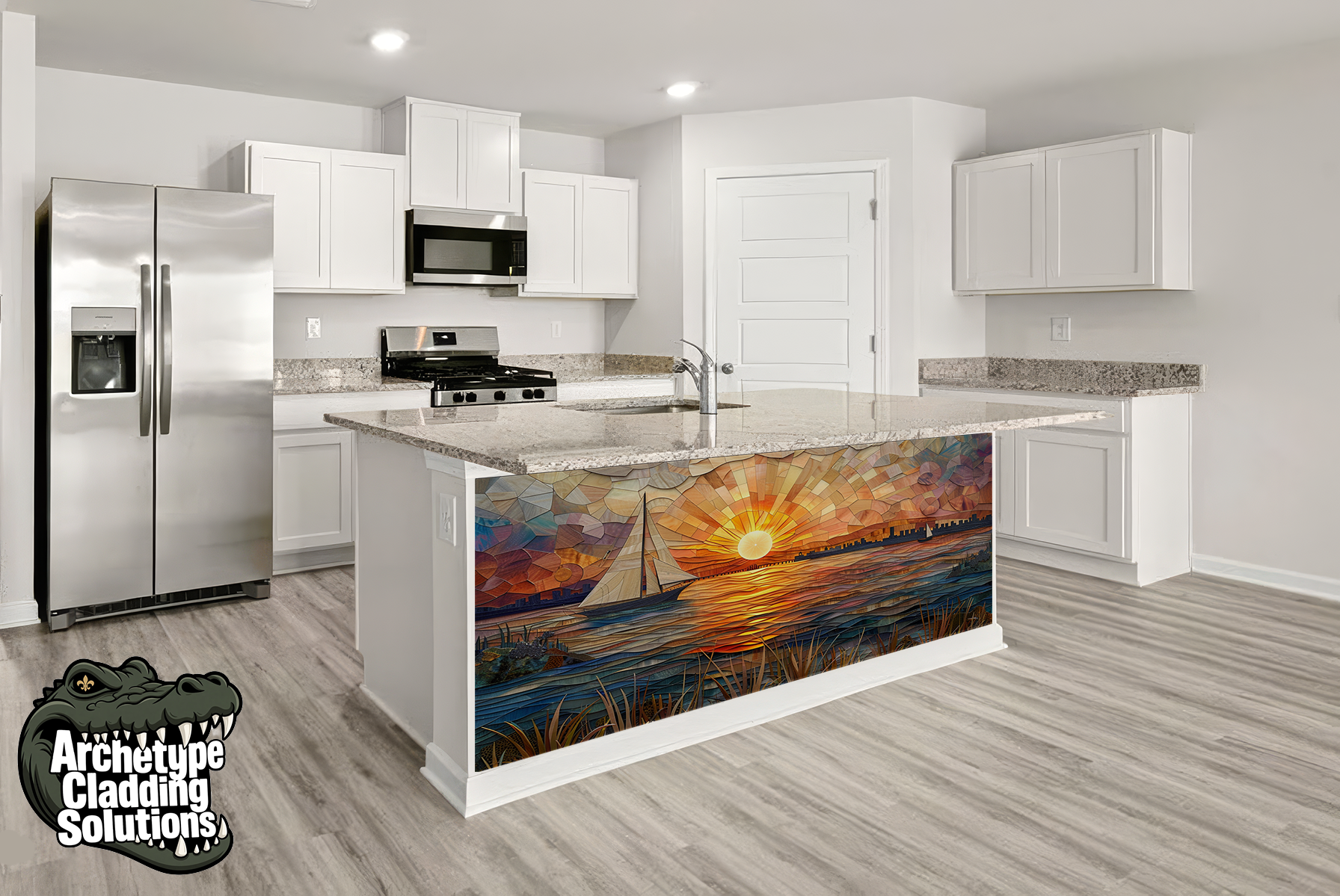 Sunset Sail Mosaic – Architectural Kitchen Island Cladding