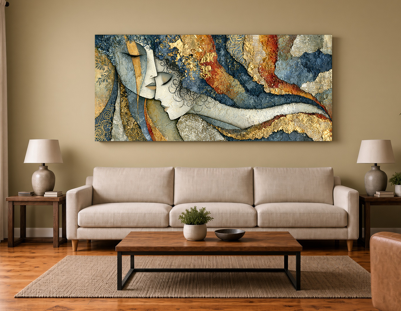 Prismatic Mosaic Lovers Entwine Modern Wall Art