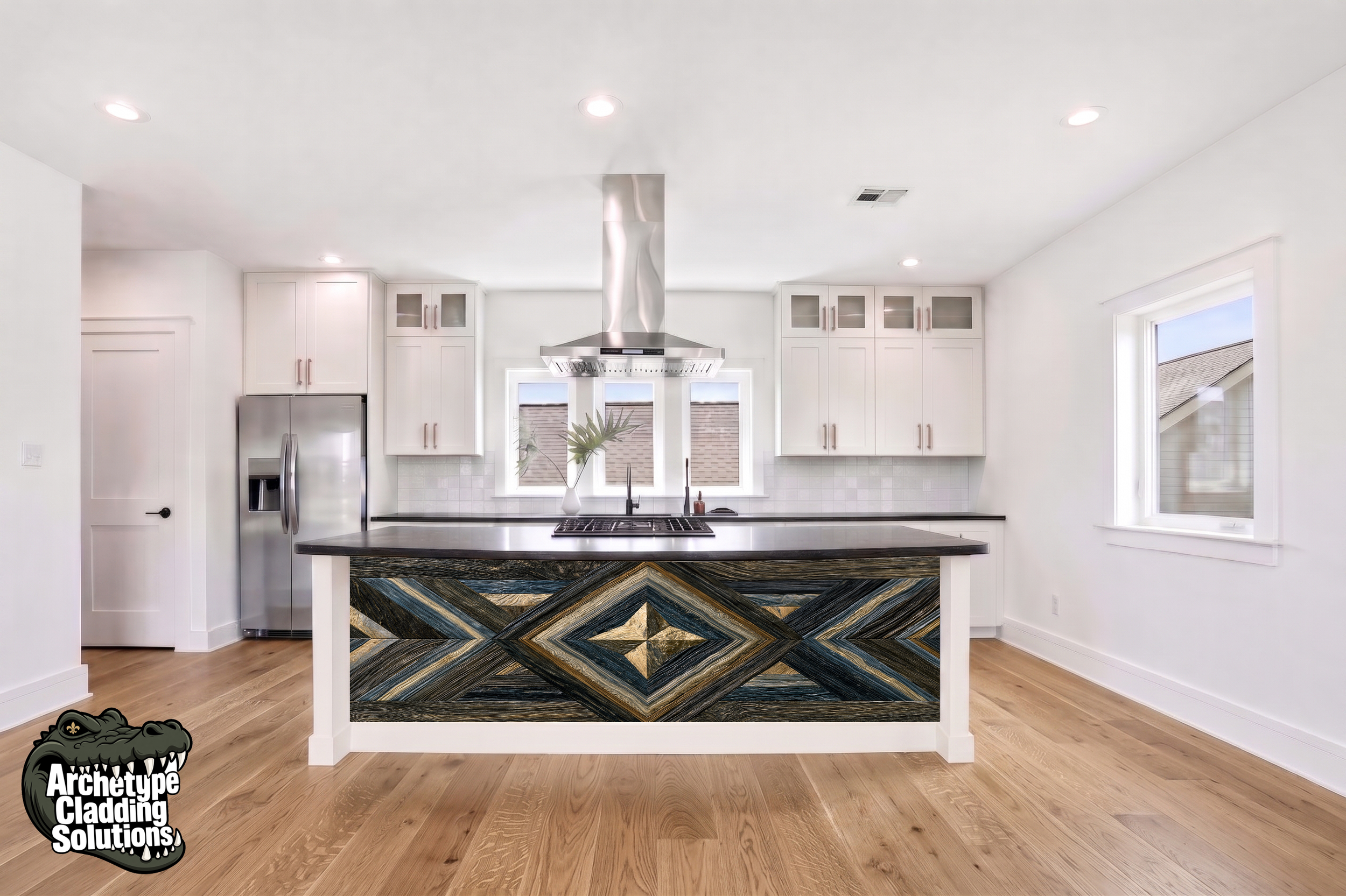 Navy Gold Diamond – Architectural Kitchen Island Cladding