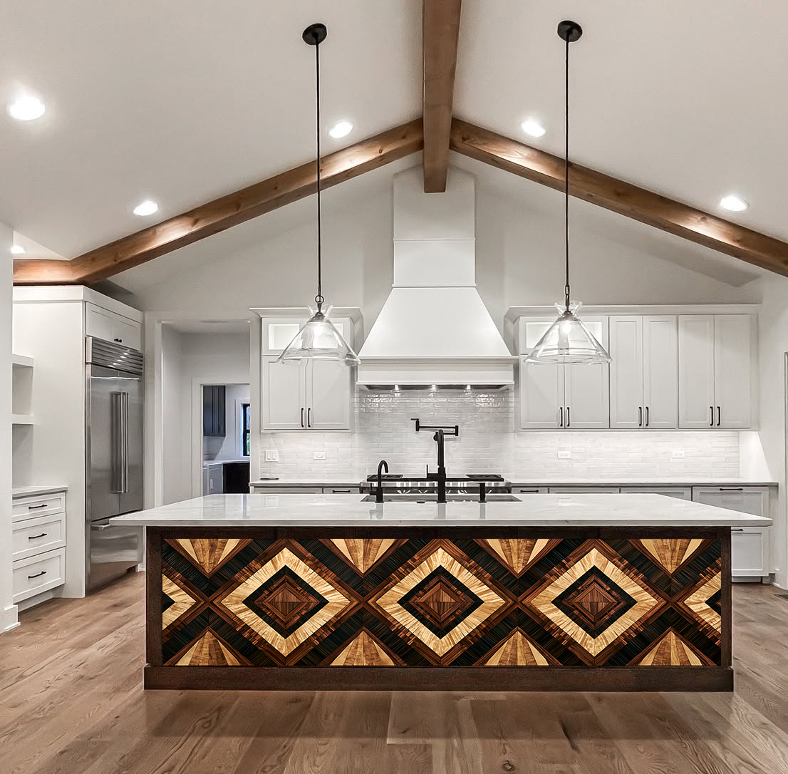 Diamond Chevron Marquetry – Architectural Kitchen Island Cladding