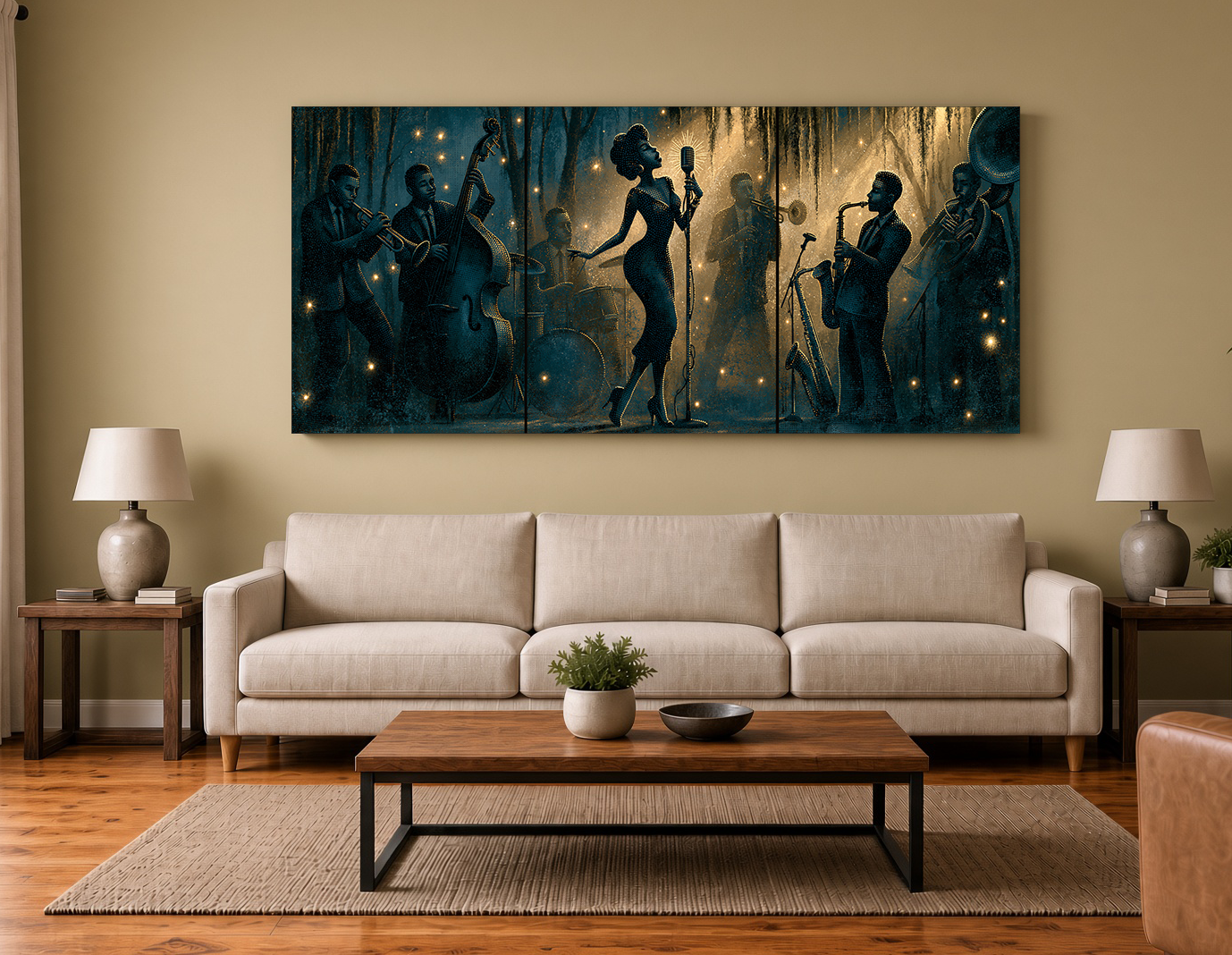 Perforated Art -Fireflies Jazz Ensemble & Diva in the Louisiana Woods Wall Art