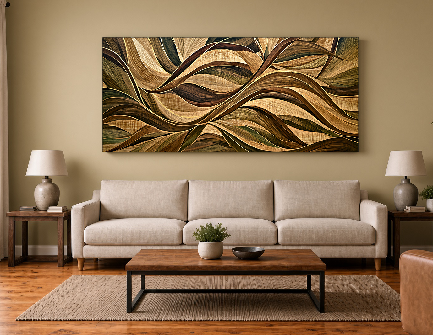 Golden Wave: Modern Wood Veneer Marquetry II