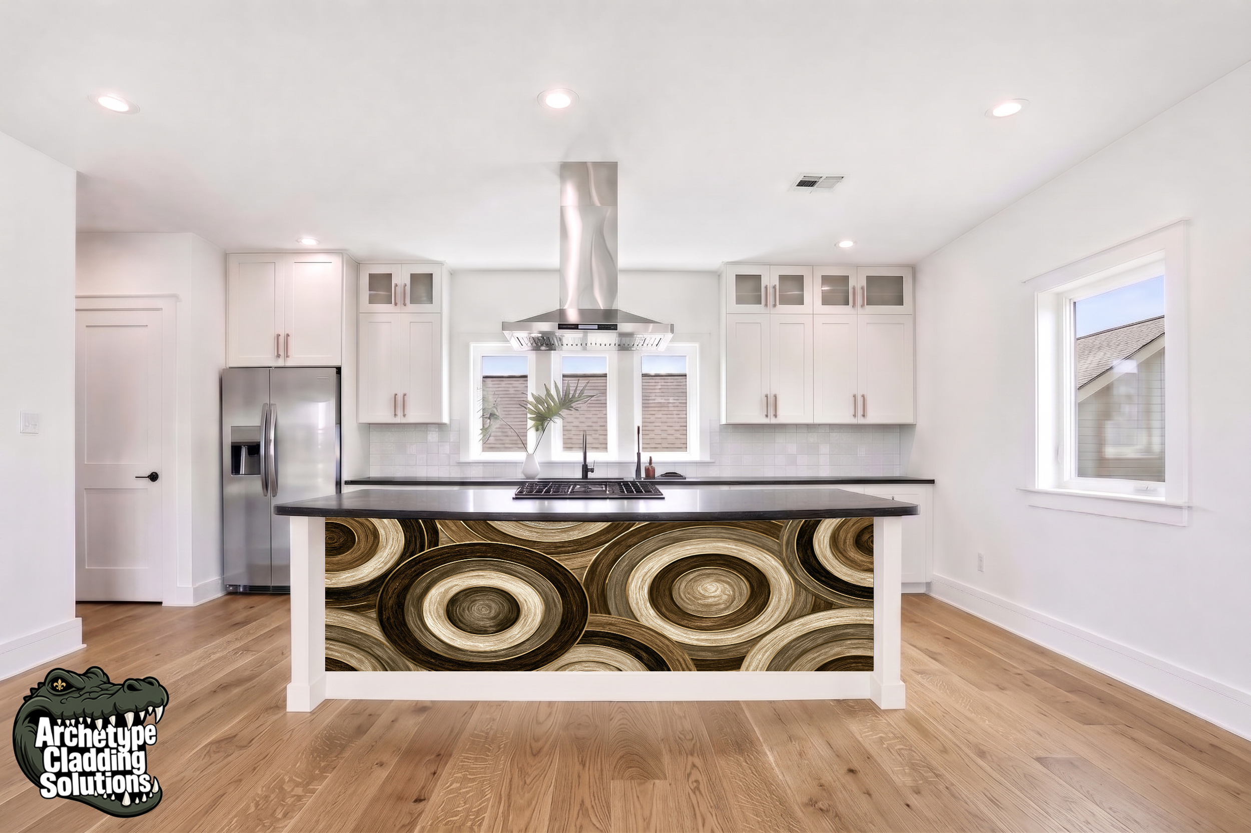 Gilded Eclipse Circles – Architectural Kitchen Island Cladding