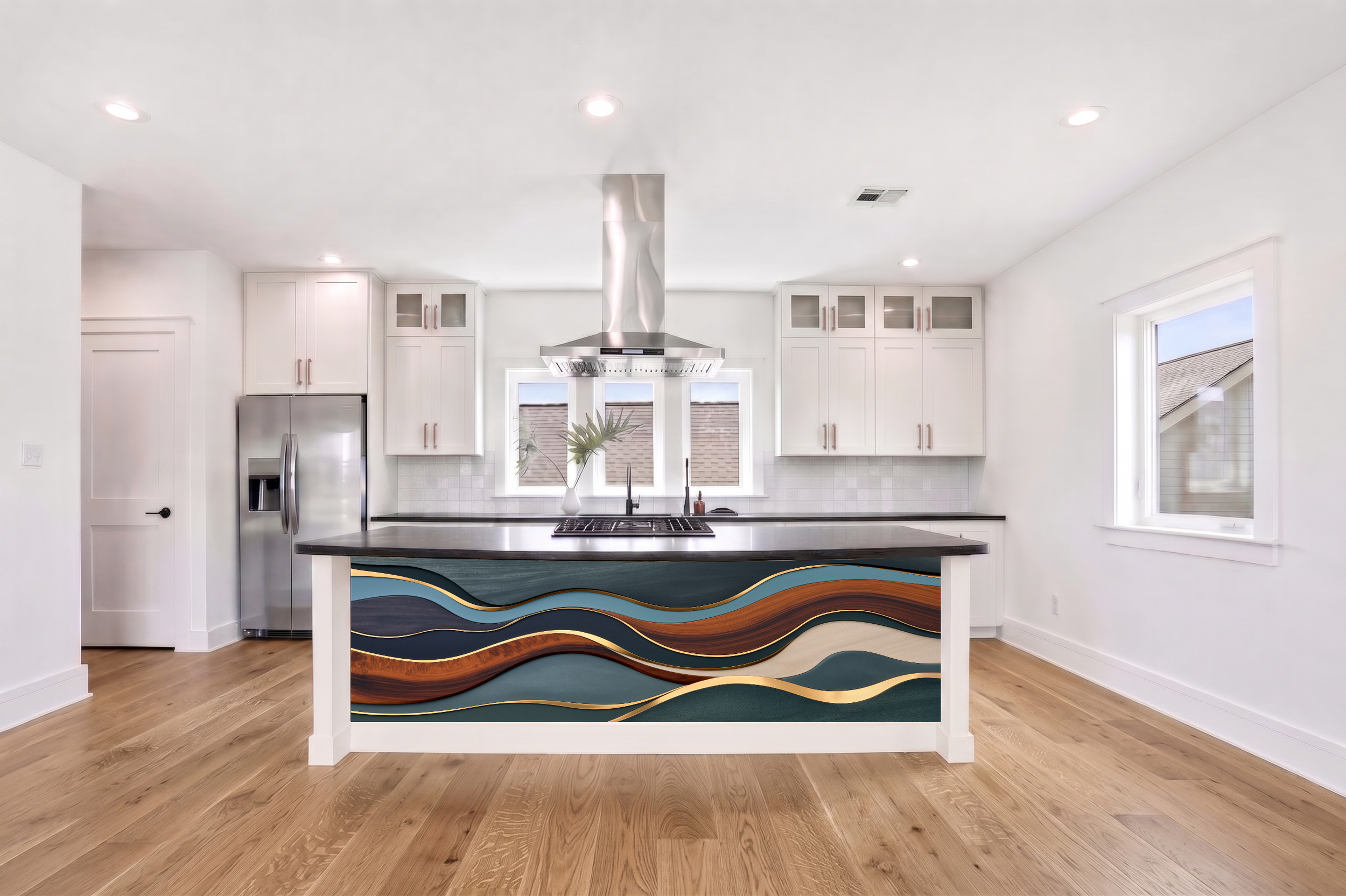 Deep Teal, Mahogany & Gold Fluid Wave – Architectural Cladding Panels