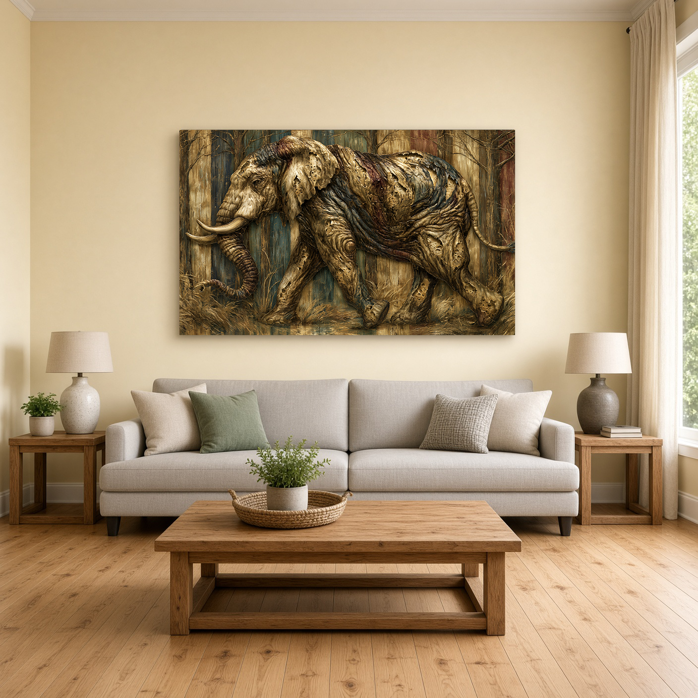 Sculpted Wood Elephant – Fine Art Wall Panel