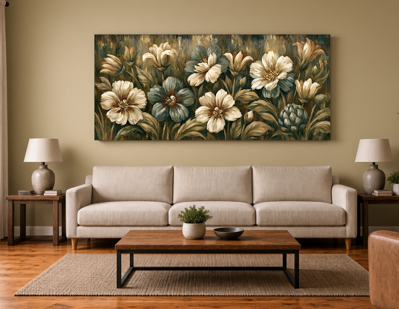 Painterly Wood Intarsia Slate Blue Floral Fine Art Print