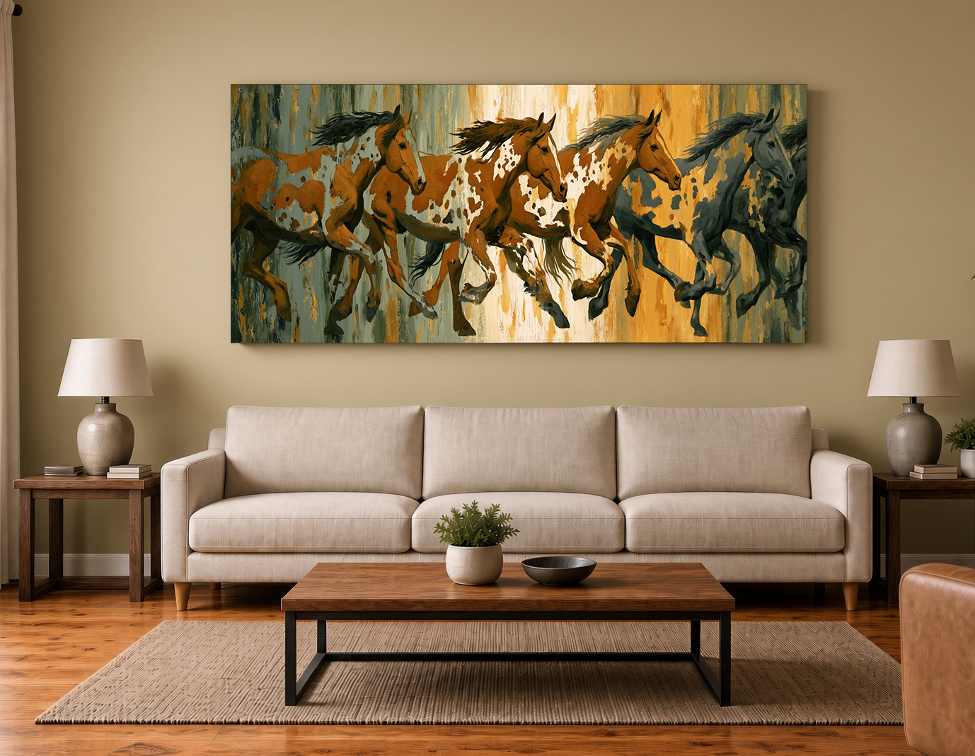 Sage, Terracotta & Cream Prismatic Horses: Modern Textured Equine Wall Art