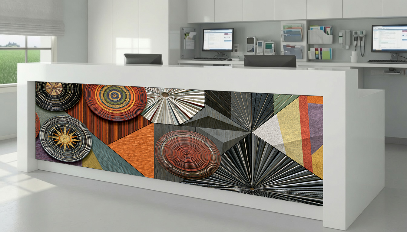 Circular Woven Fan & Geometric Inlay – Architectural Cladding Panels