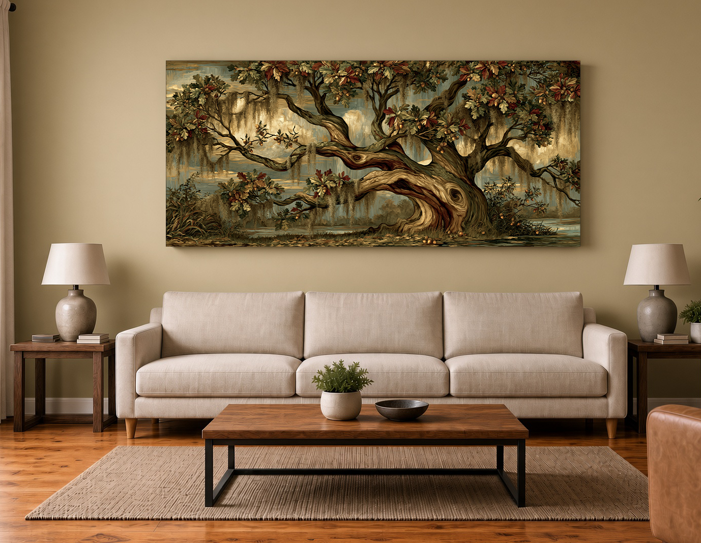 Rustic Oak Canopy & Mossy Bayou Wood Intarsia Fine Art Print