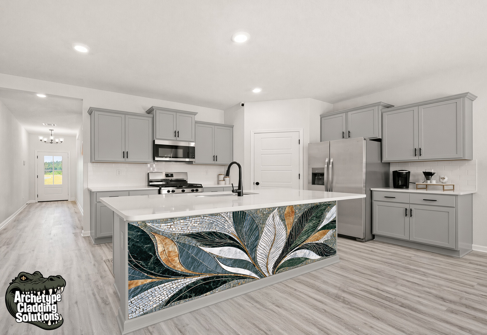 Art Nouveau Marble Leaf Mosaic III– Architectural Kitchen Island Cladding