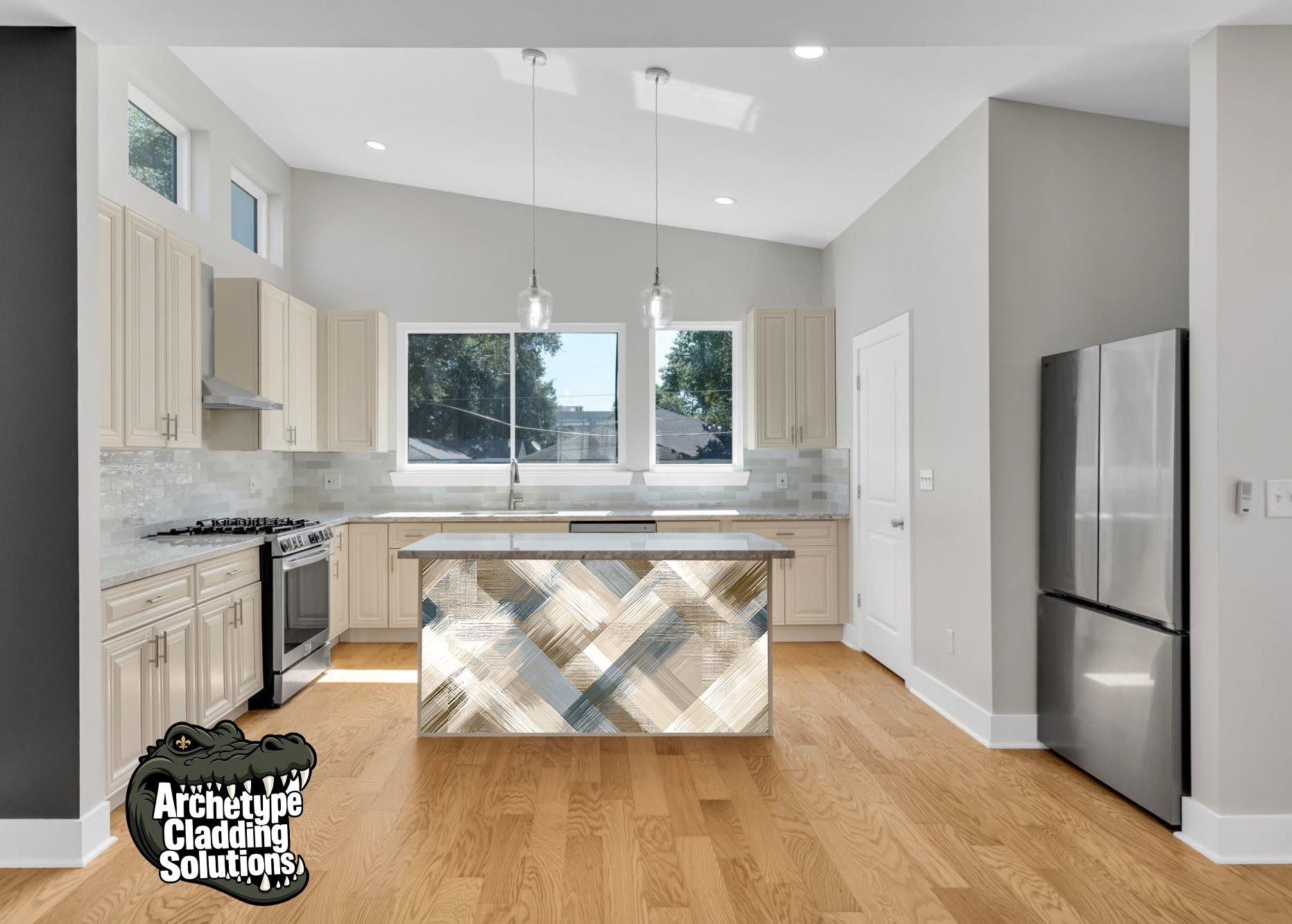 Slate Blue & Cream Diagonal Plaid – Architectural Cladding Panels