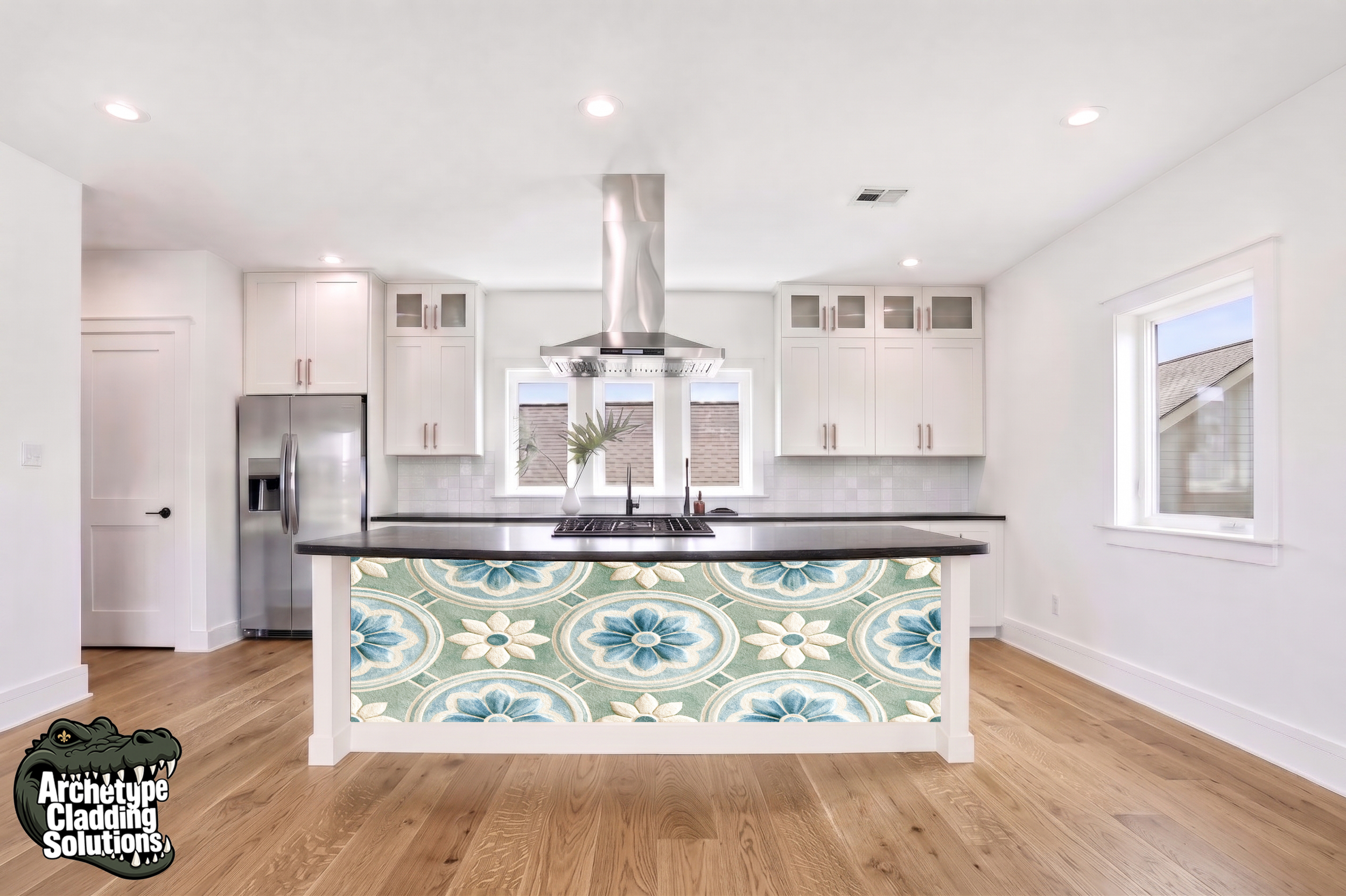 Mediterranean Floral Encaustic Tile – Architectural Kitchen Island Cladding