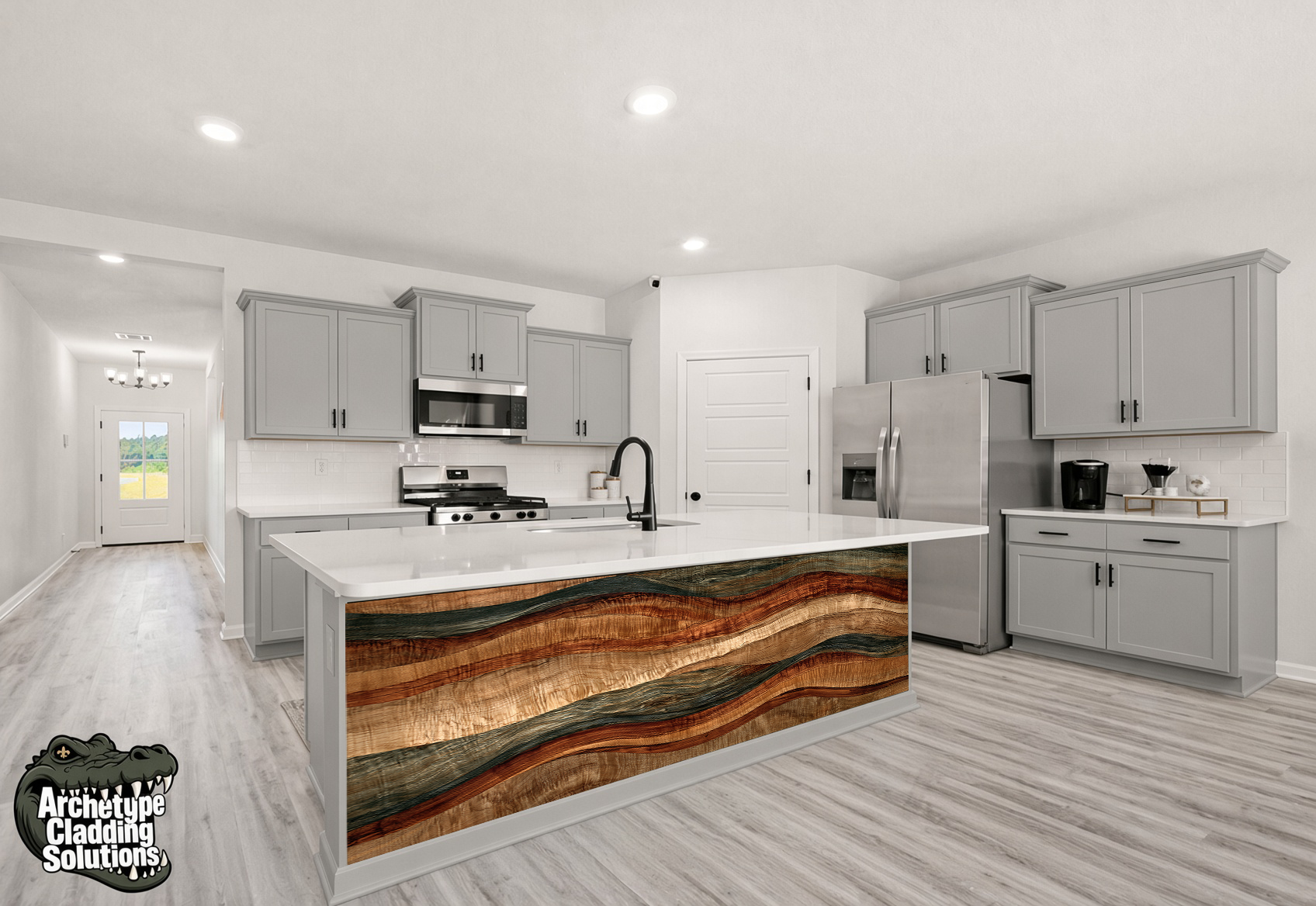 Rivergrain Cascade – Architectural Kitchen Island Cladding