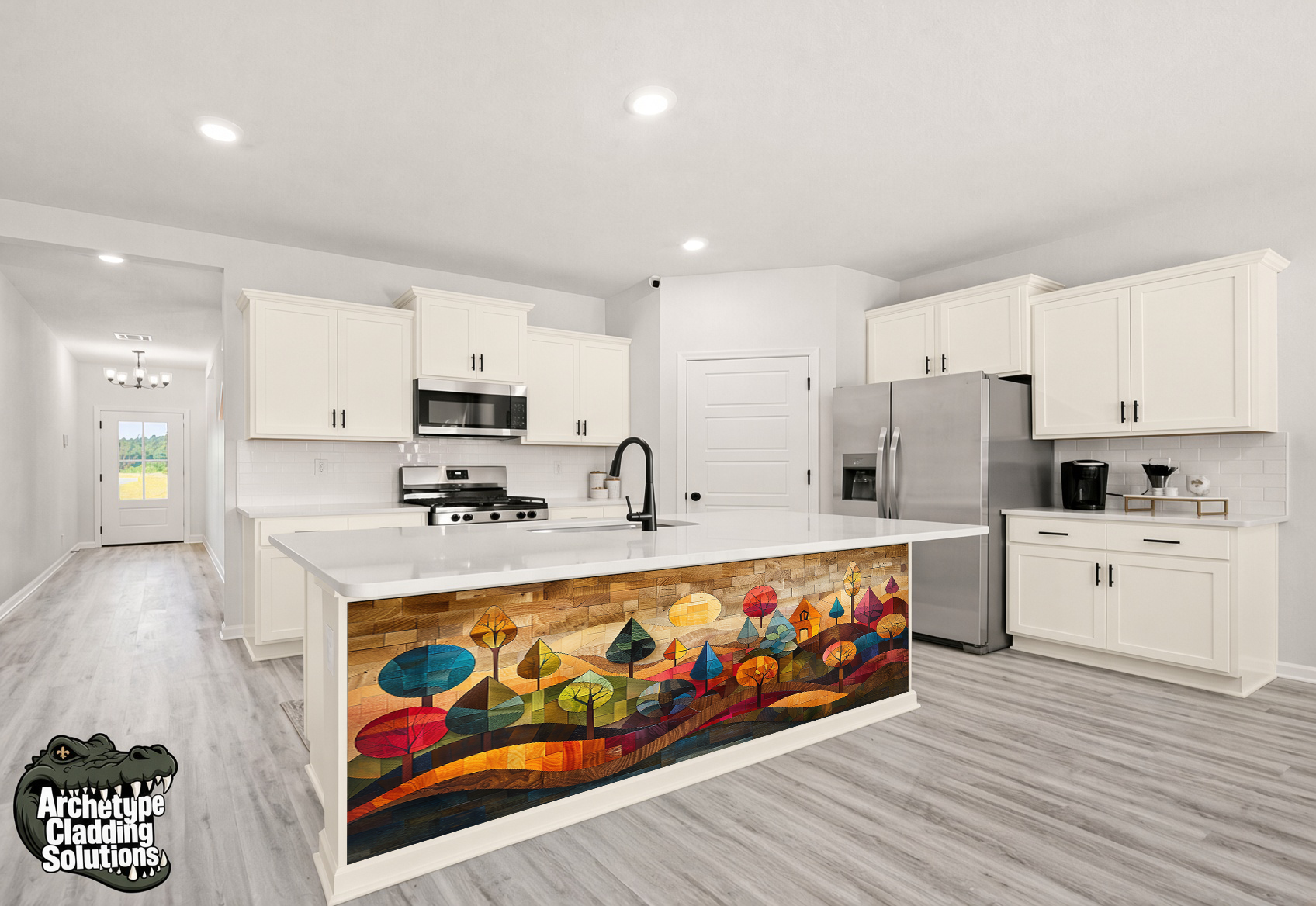 Whimsical Stained Glass Landscape – Architectural Kitchen Island Cladding