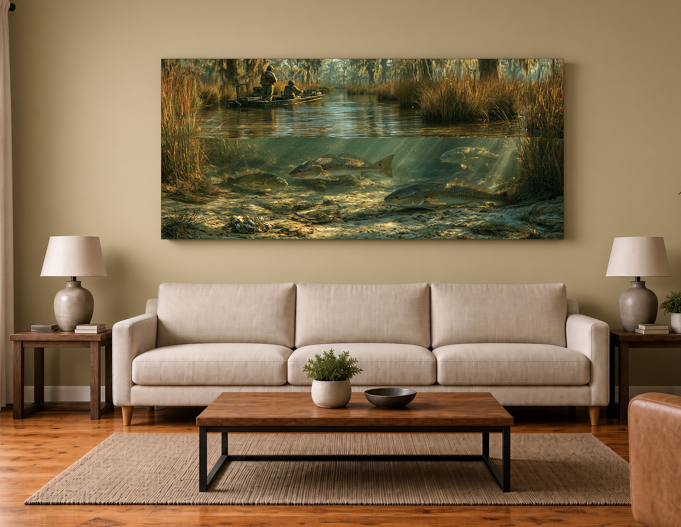 Louisiana Marsh Fishing Wood Intarsia Fine Art Print II