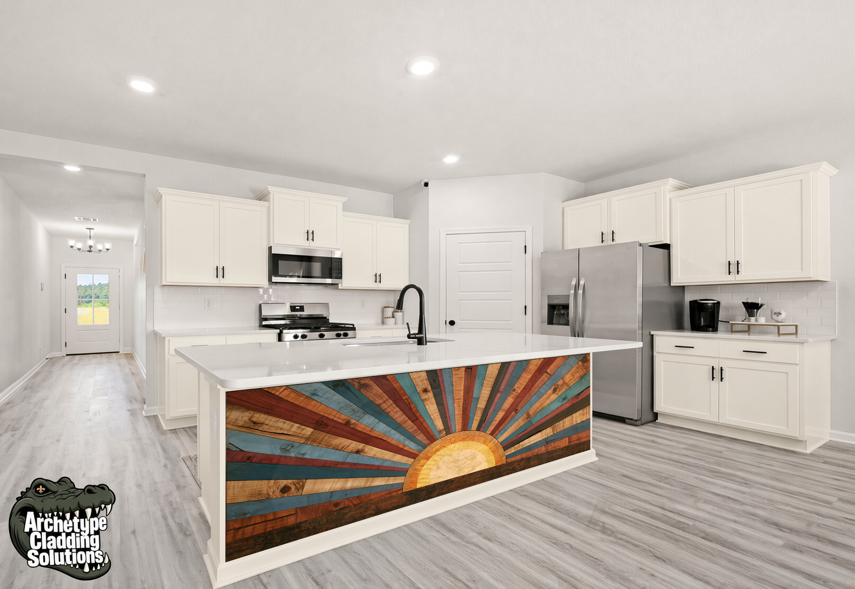 Radiant Sunrise Mosaic – Architectural Kitchen Island Cladding
