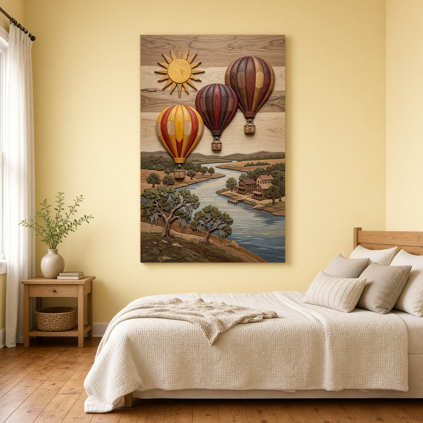 Skyborne Solitude: Wood Intarsia Balloons
