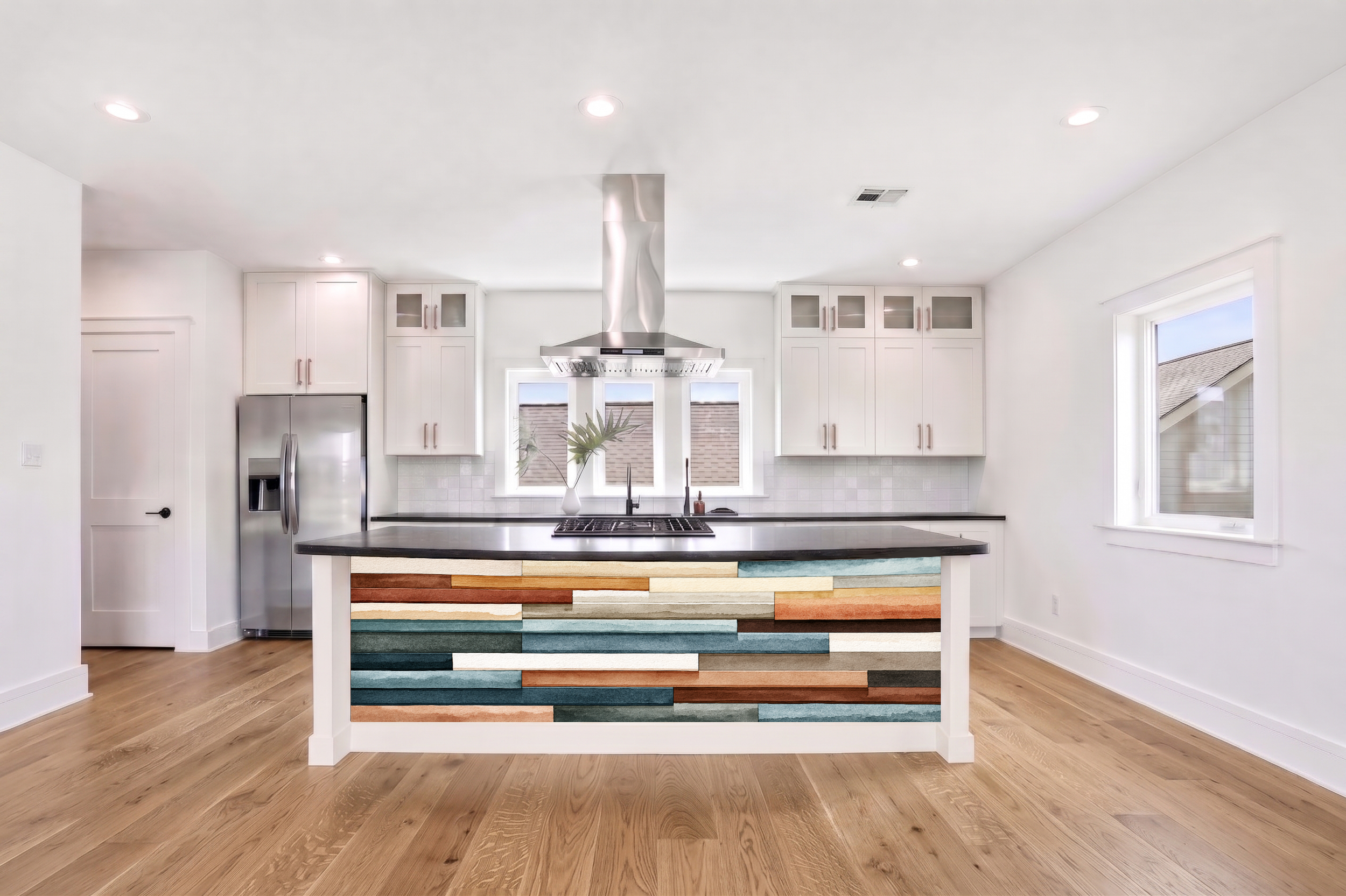 Slate Teal & Amber Ochre Linear Wood Block Mosaic – Architectural Cladding Panels (Copy)