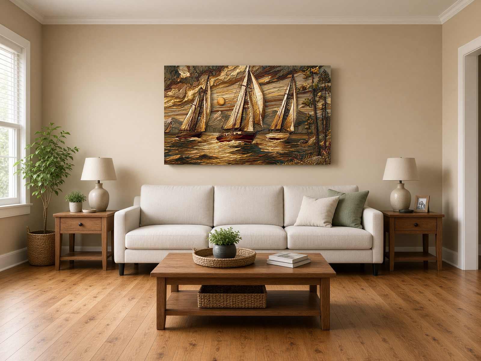 Sailboats at Sunset: Wood Intarsia II
