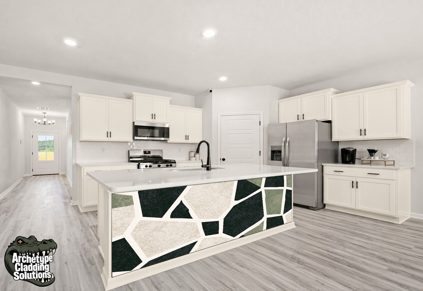 Modern Slate & Sage Crazy Paving Mosaic – Architectural Kitchen Island Cladding