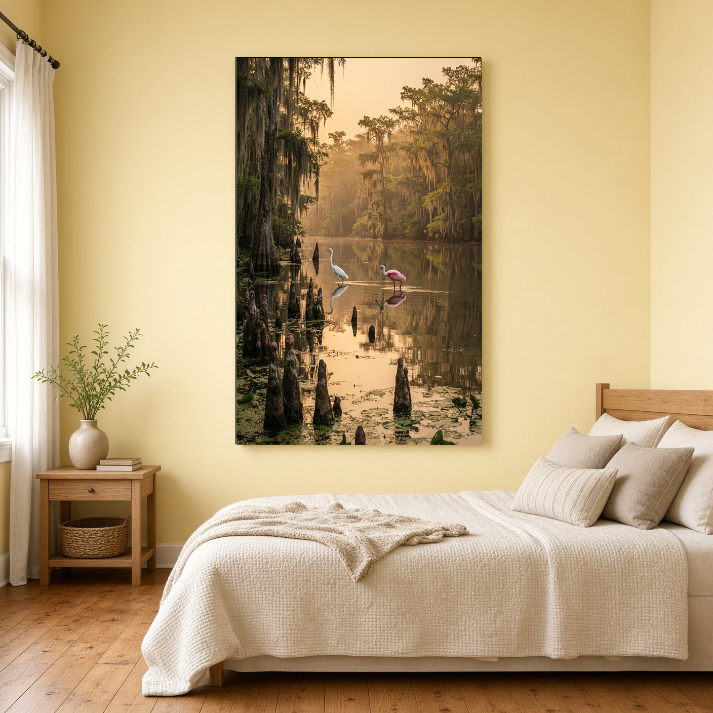 spoonbill and egret on the bayou.png