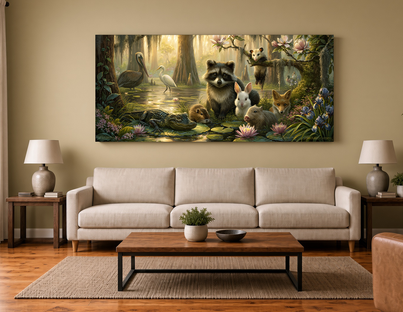 Louisiana Swamp Friends Wood Intarsia Fine Art Print