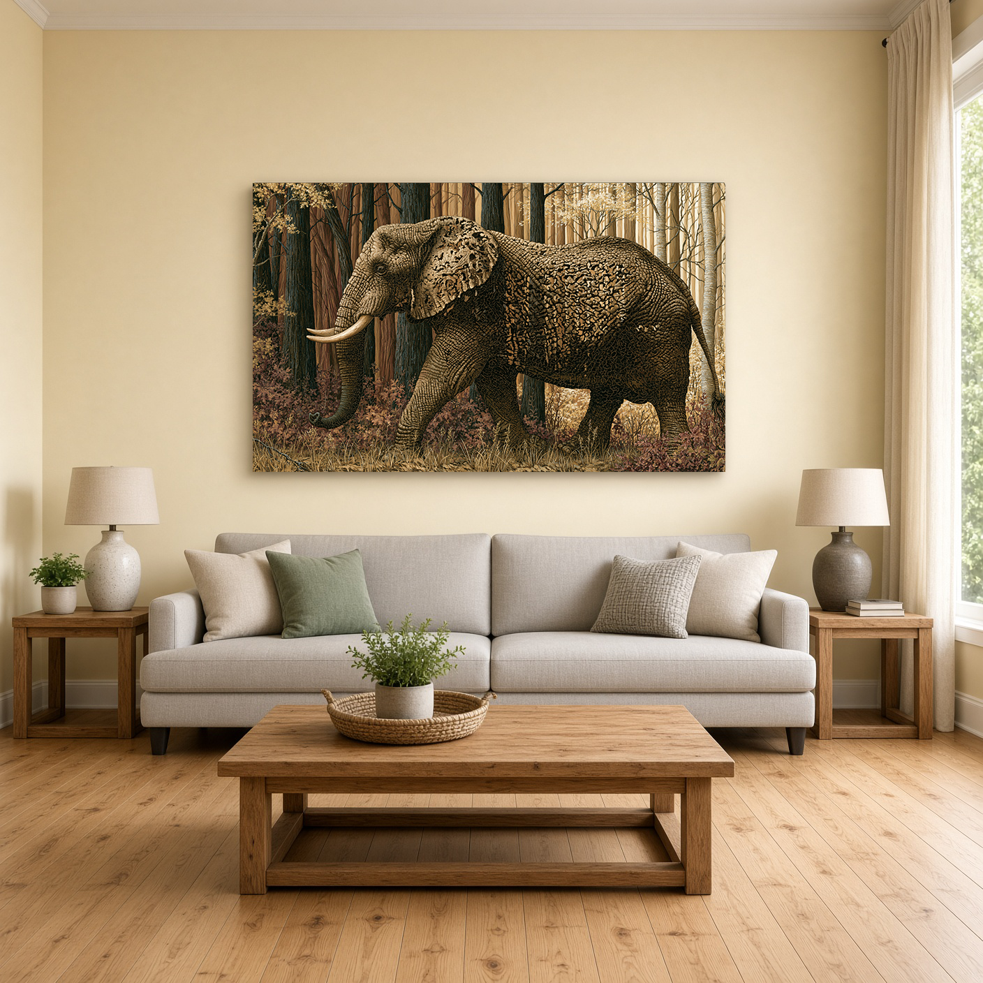 Textured Wood Elephant in Forest – Fine Art Wall Panel