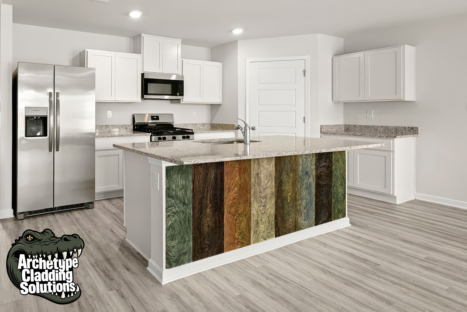 Earthy Vertical Grain Inlay II – Architectural Kitchen Island Cladding