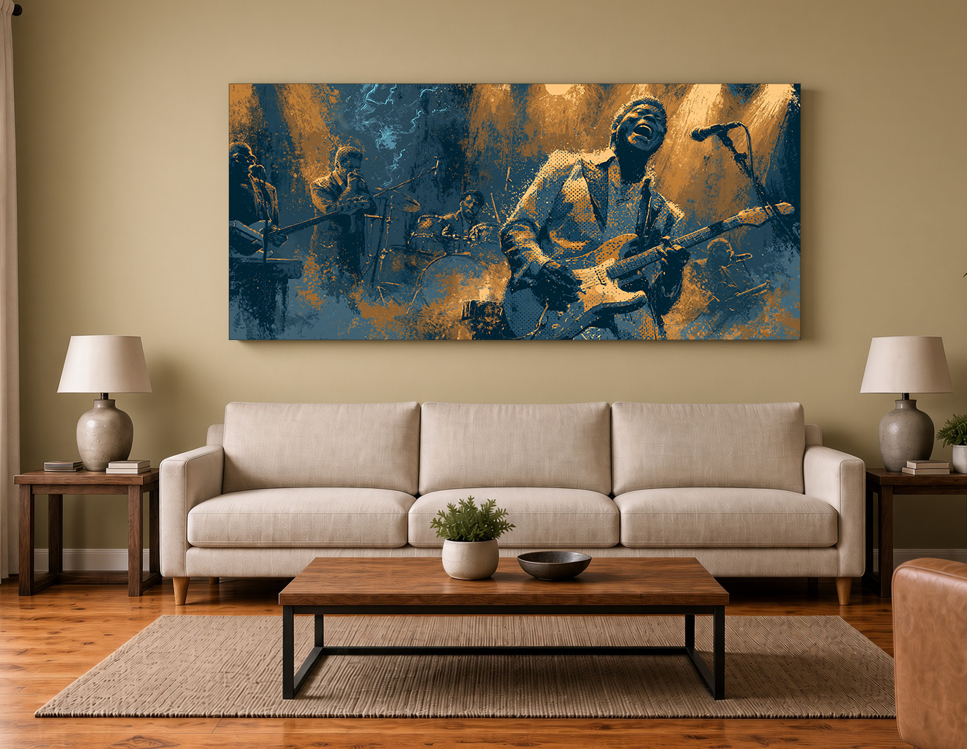 Blues Guitarist & Ensemble Perforated Silhouette Wall Art Print