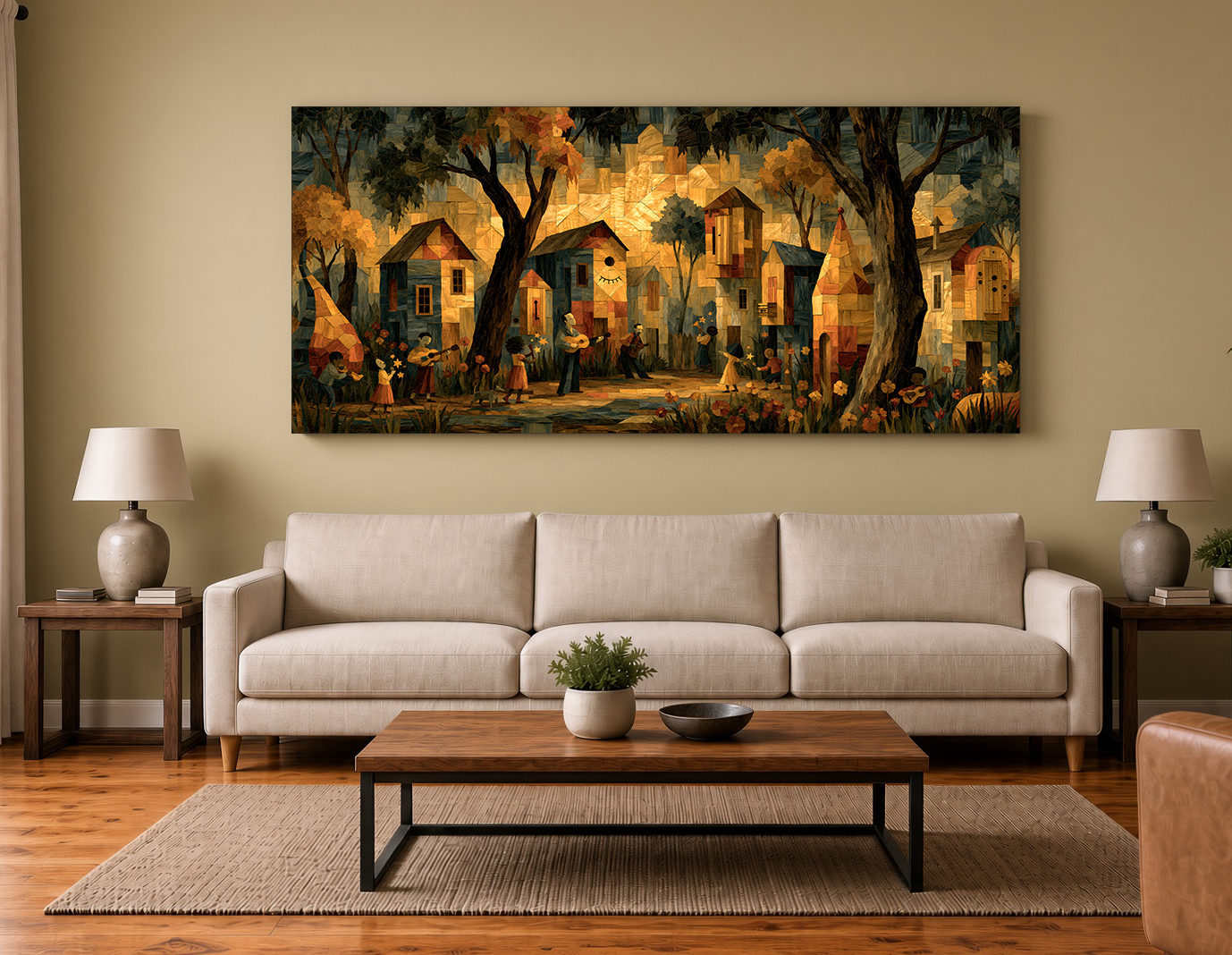 Painterly Wood Intarsia Fantasy Cottage Fine Art Print III